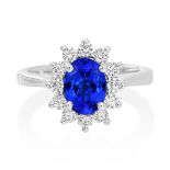 An 18ct White Gold Tanzanite and Diamond Cluster Ring