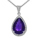 An 18ct White Gold Amethyst and Diamond Cluster Pendant