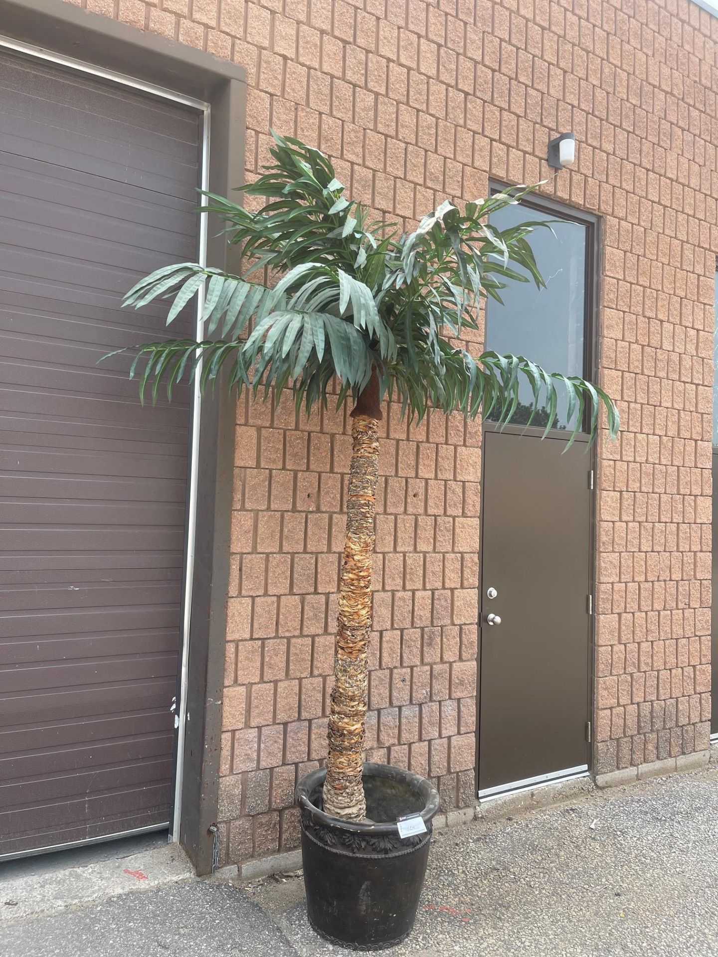 ARTIFICIAL PALM TREE, TREE BARK 84” HEIGHT WITH THE LEAVES 132” COMES WITH LARGE FLOWER POT - Image 5 of 13