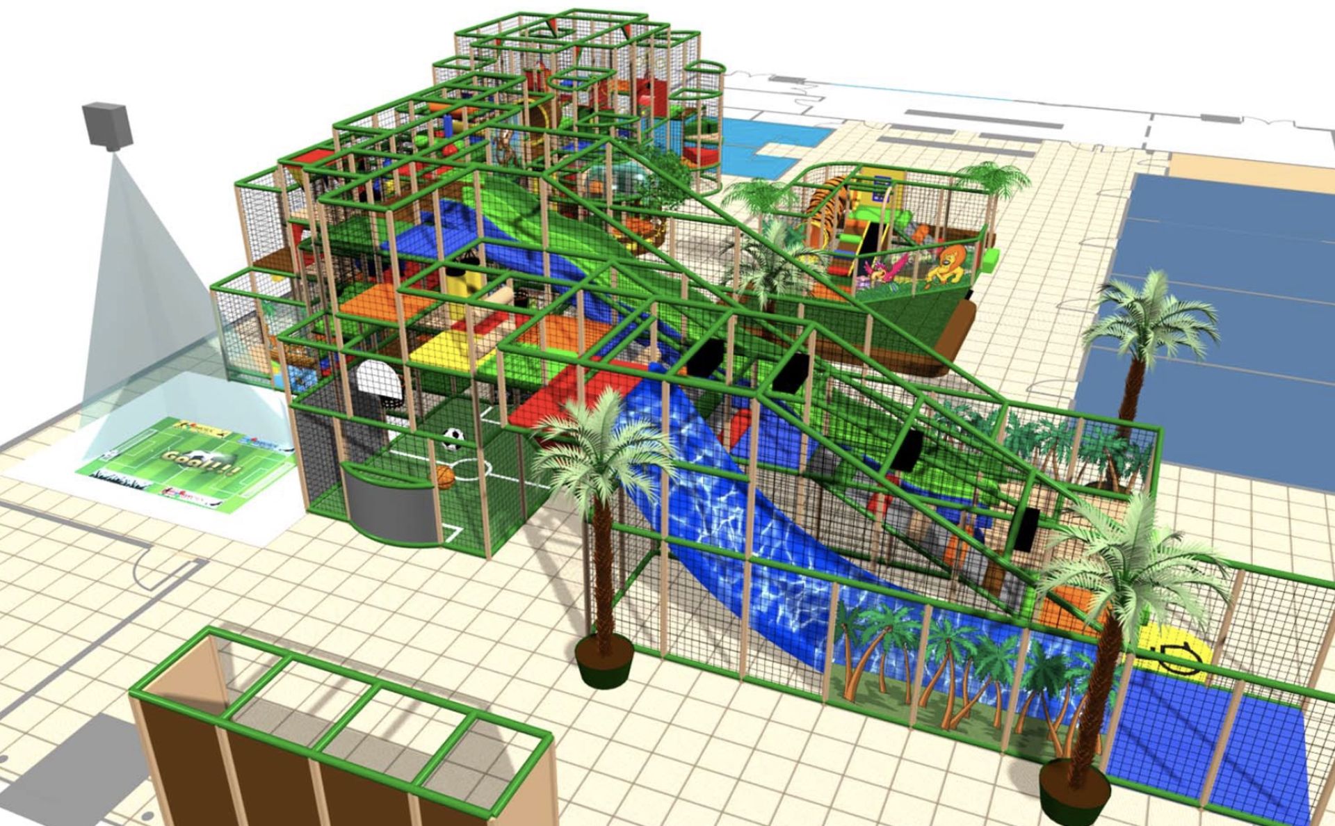 ONE INTERNATIONAL PLAY COMPANY LARGE INDOOR PLAYGROUND W/20FT HIGH SLIDES W/THREE WAVE SLIDE - Image 5 of 13