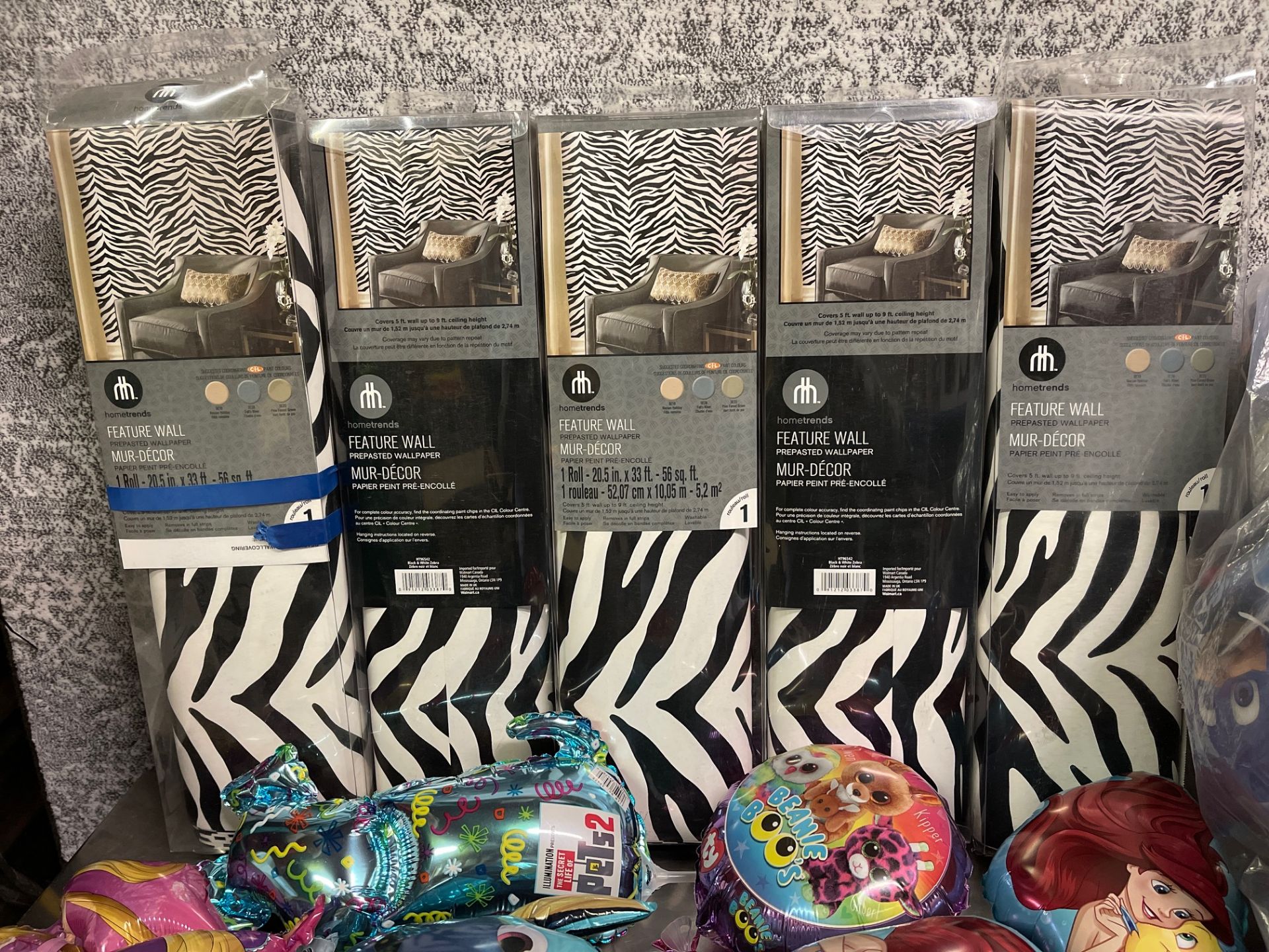 LOT/5 PACKAGES OF ZEBEA FINISH WALLPAPER (FOR YOUR ZEBRA ROOM), ASSORTED(SUBJECT TO BULK BID LOT 99)