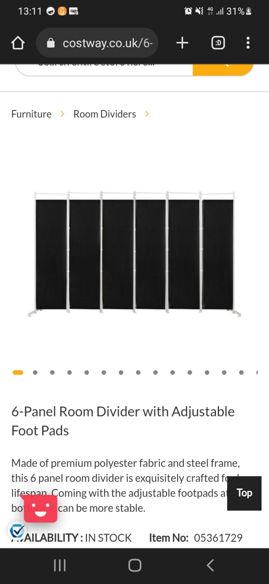 BRANDNEW 6 PANEL ROOM DIVIDER BLACK 180X300