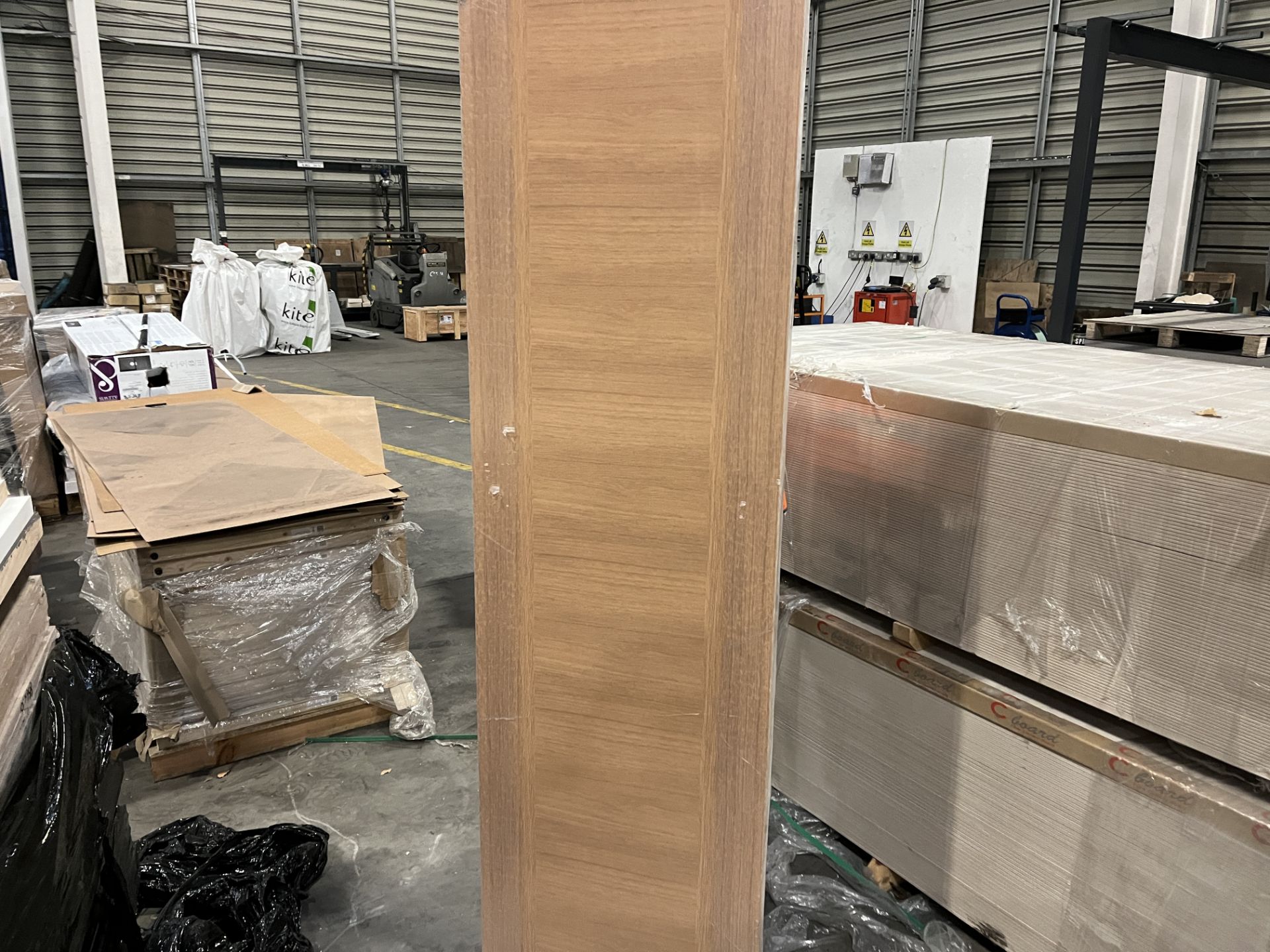 PALLET TO INCLUDE 14 X BRAND NEW VICAIMA DARK OAK WOODEN FIRE DOORS 78 X 24 X 1.8 INCHES