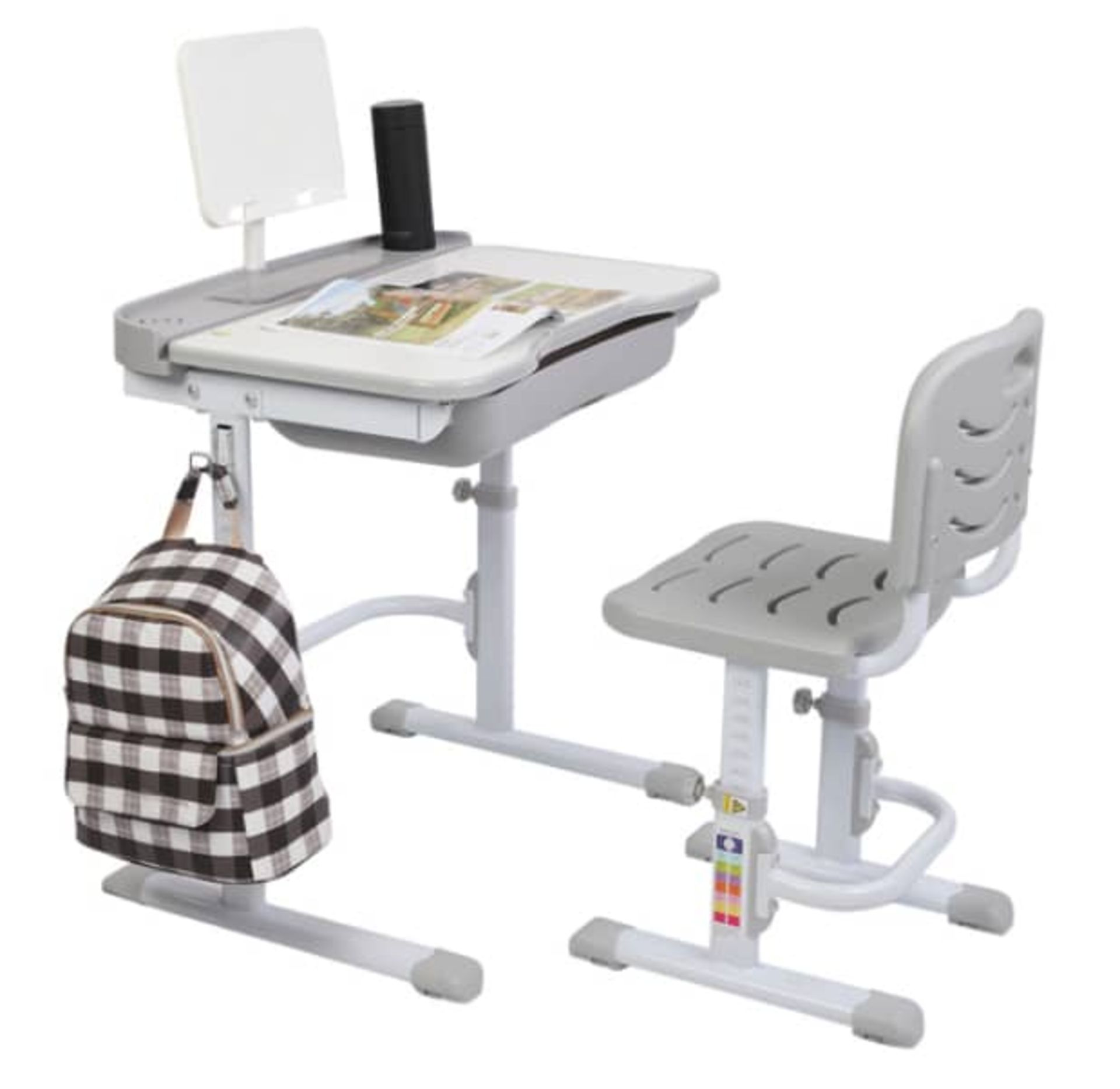 NEW BOXED Height Adjustable Kids Study Desk Chair Set with Drawer & Tilted Desktop Grey. RRP £149.