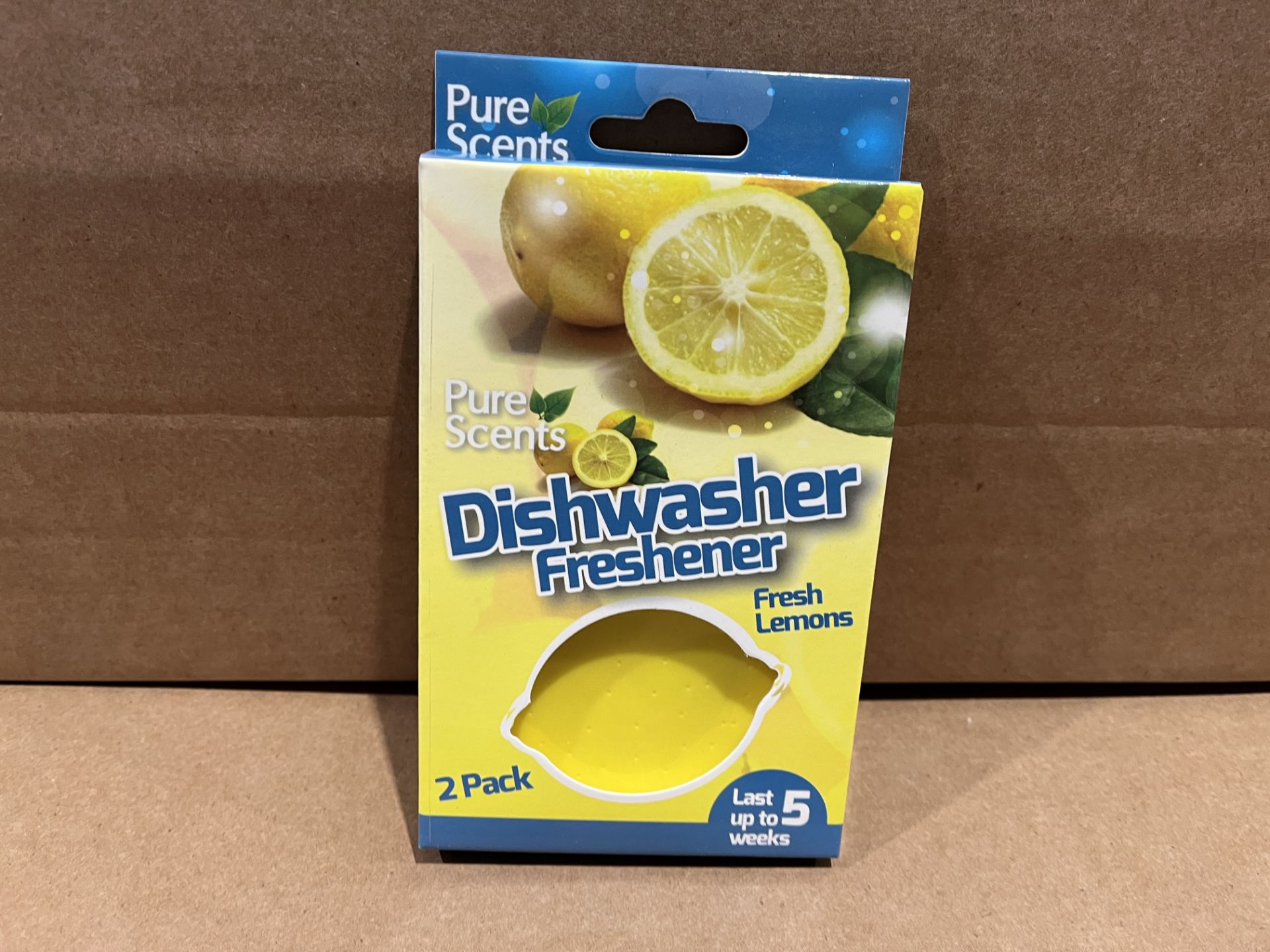 96 X NEW PACKAGED PACKS OF 2 PURE SCENTS DISHWASHER FRESHNER - FRESH LEMONS. LASTS UP TO 5 WEEKS