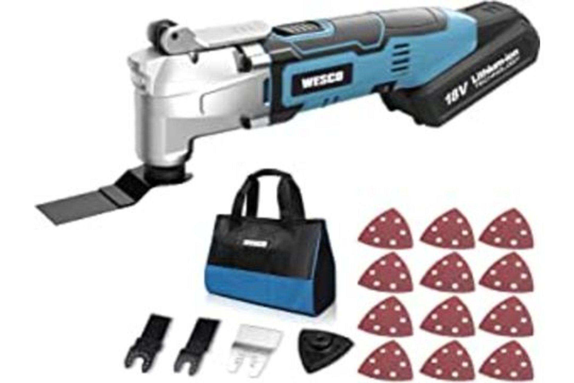 New Boxed WESCO 20V Cordless Oscillating Tool Kit, 2.0 Ah Oscillating Multi-Tool, 3° Oscillation