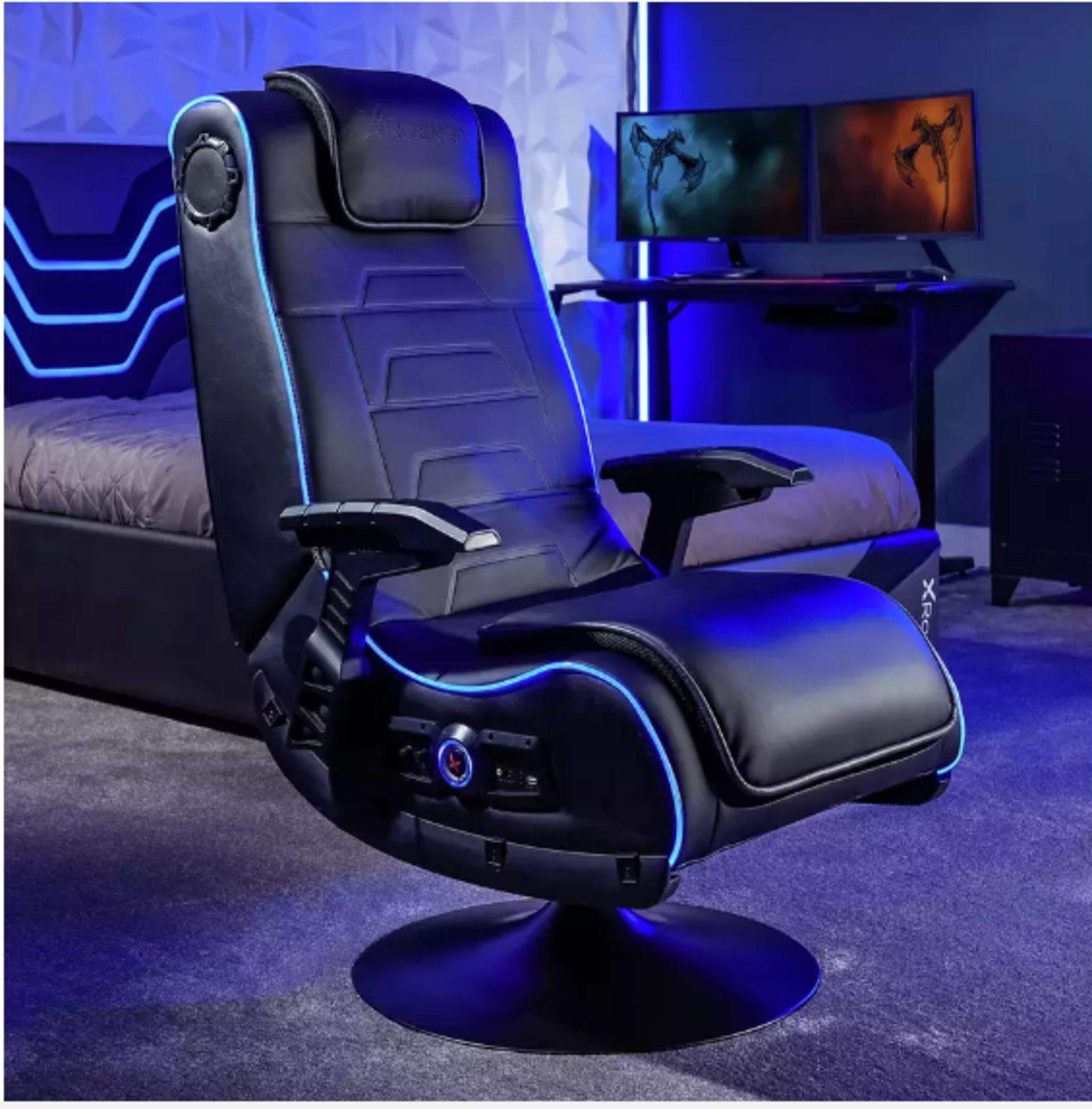 X Rocker Evo Pro 2.1 Audio Neo Fibre LED Gaming Chair. RRP £219.00. The X Rocker Evo Pro is a new - Image 2 of 3