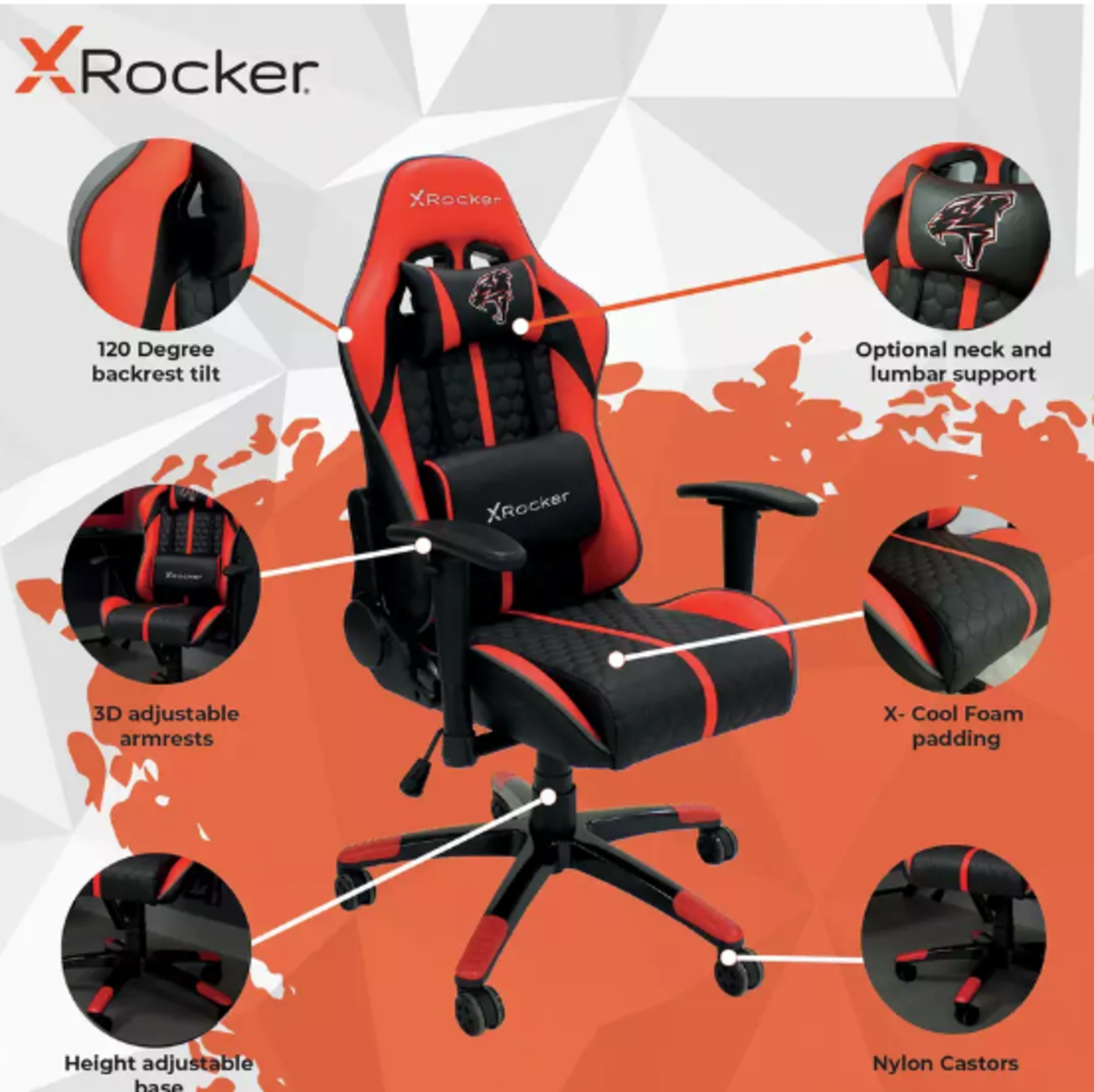 X Rocker Arteon Faux Leather Junior Gaming Chair - Red. RRP £189.00. Conquer the virtual battlefield - Image 3 of 3