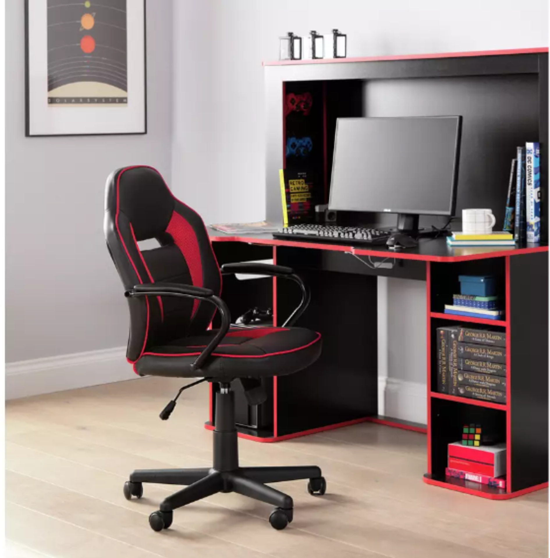 Argos Home Faux Leather Mid Back Gaming Chair - Red & Black. RRP £125.00. Stay in the game and - Image 2 of 2