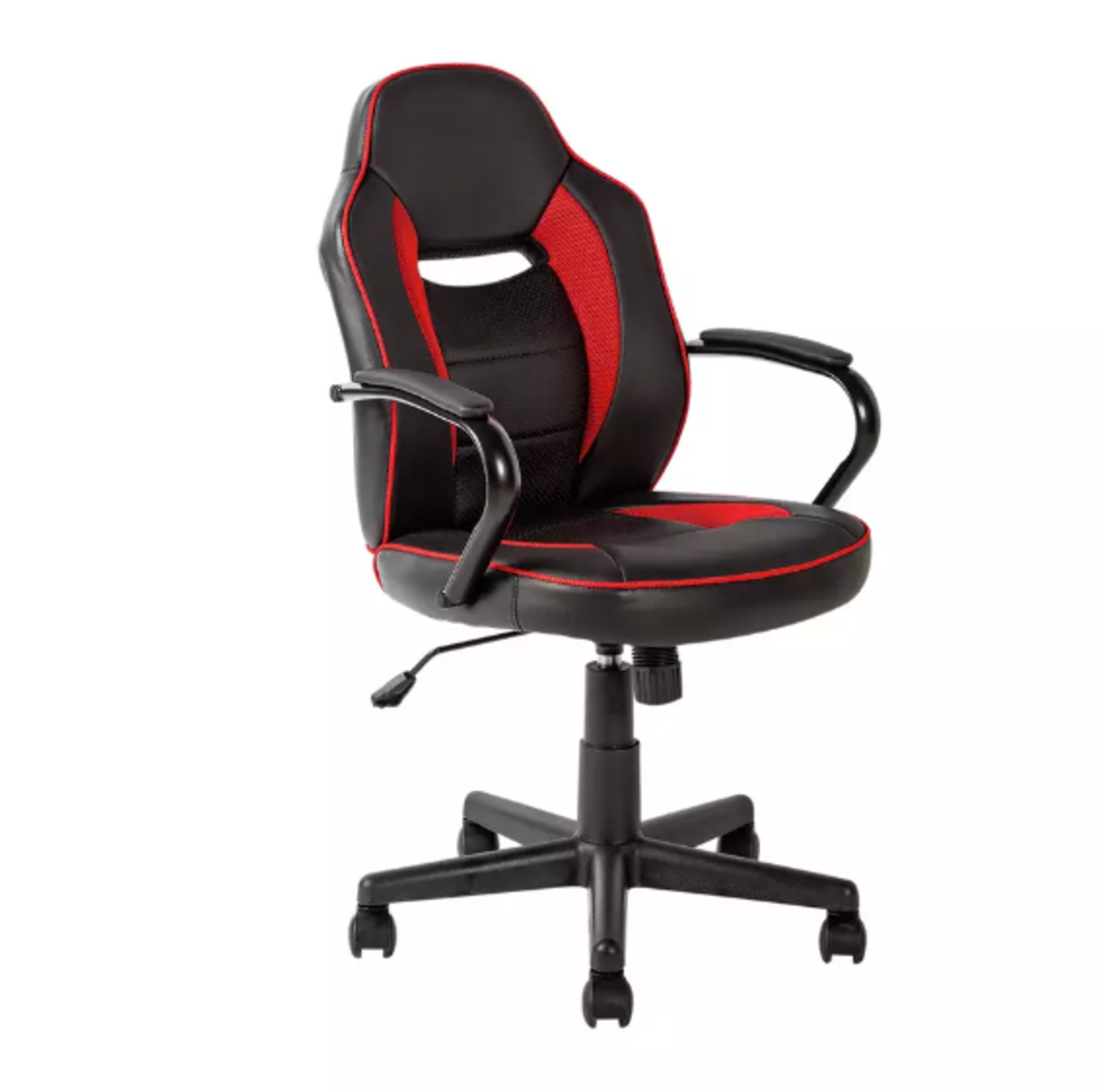 Argos Home Faux Leather Mid Back Gaming Chair - Red & Black. RRP £125.00. Stay in the game and