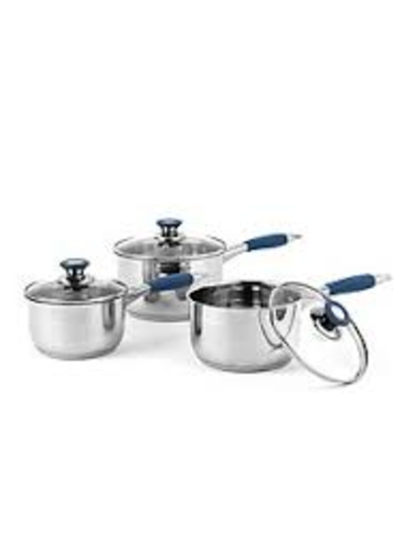 6 X BOXED SETS OF URBNCHEF 3 PIECE STAINLESS STEEL PAN SETS. EACH SET INCLUDES: 16CM SAUCE PAN