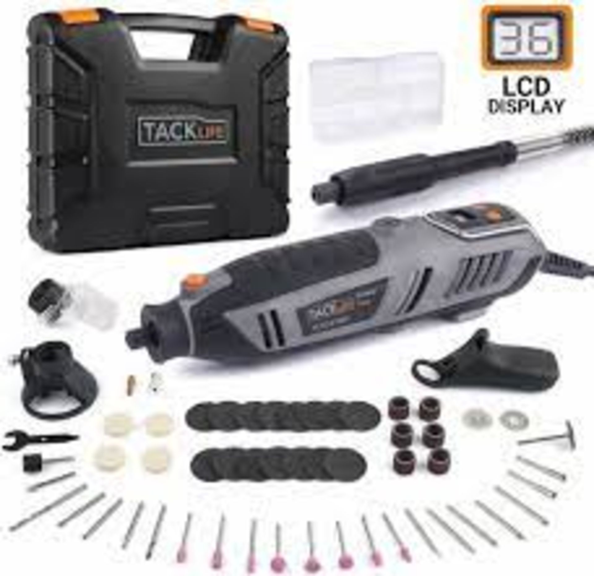 2 X NEW BOXED Tacklife RTD37AC Rotary Tool 200w LCD Display, Grey (RTD34AC-ROW6) PRODUCT DESCRIPTION