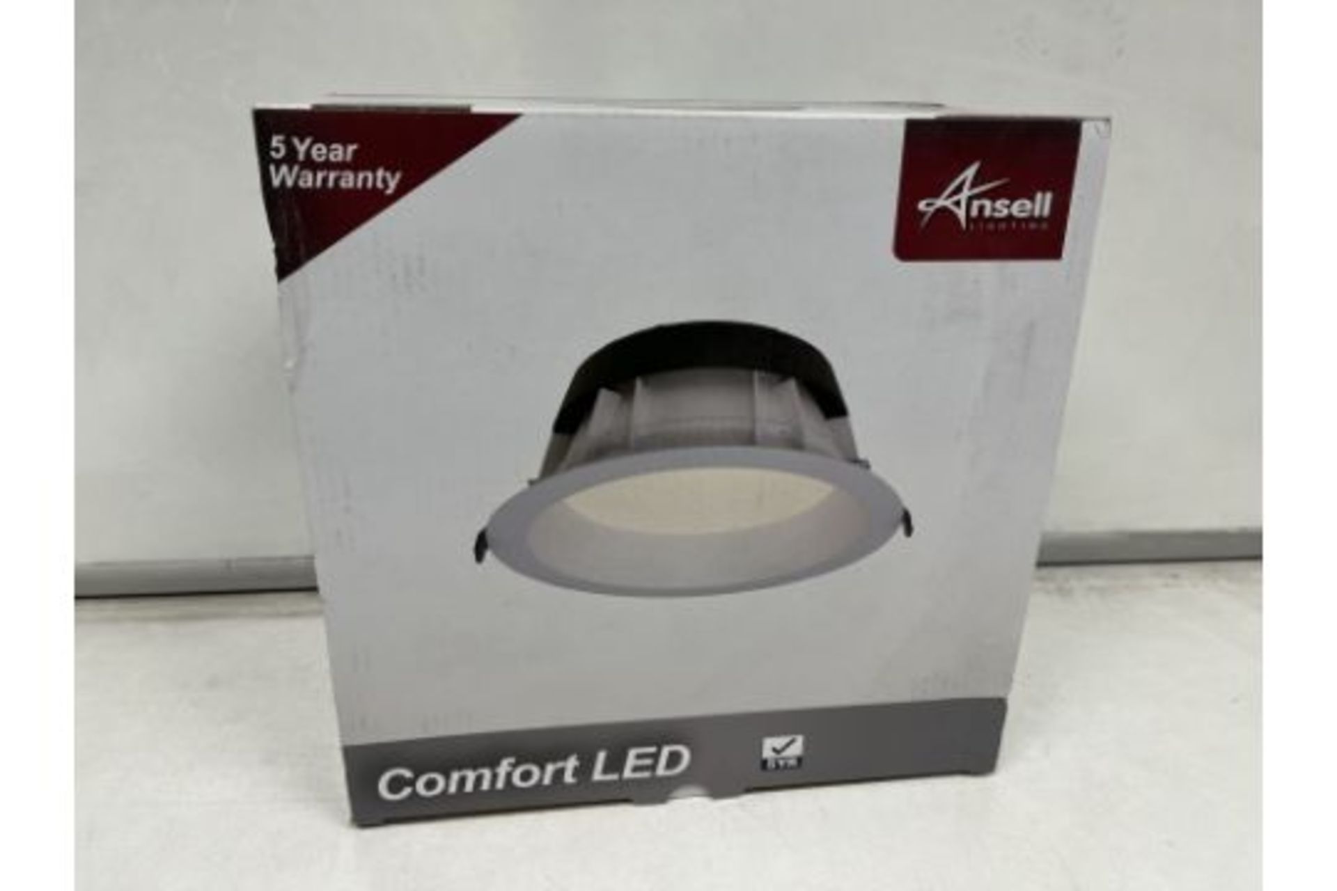 6 X NEW BOXED ANSELL COMFORT LED 13W 3000K LED DOWNLIGHTS - WHITE. ROW 16 RACK