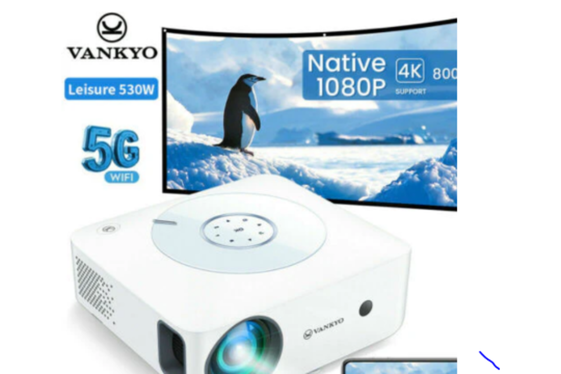 New Boxed VANKYO LEISURE 530W Native 1080P Full HD Video Projector 5G WiFi iOS & Android. RRP £279.