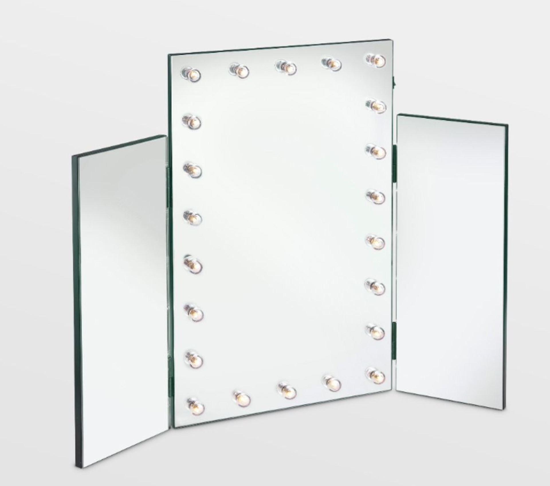 Trifold Mirror with Warm LED Lights. Recreate classic Hollywood glamour with the Beautify Tri-Fold