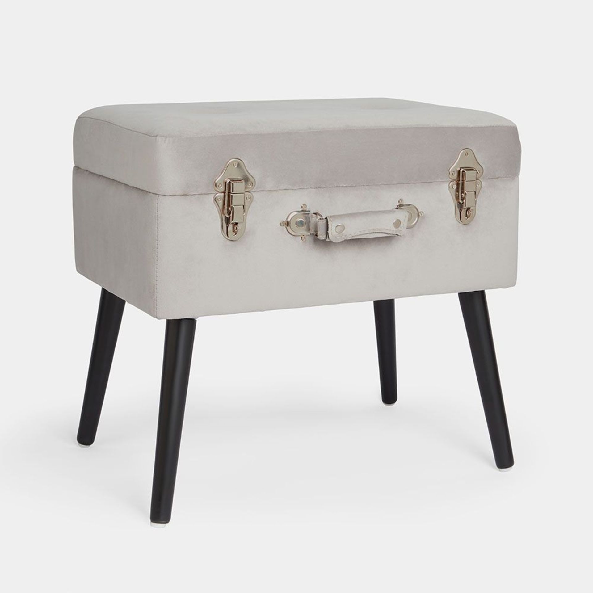 Grey Velvet Detailed Storage Stool. This on-trend stool with a subtle shimmer is a gorgeous