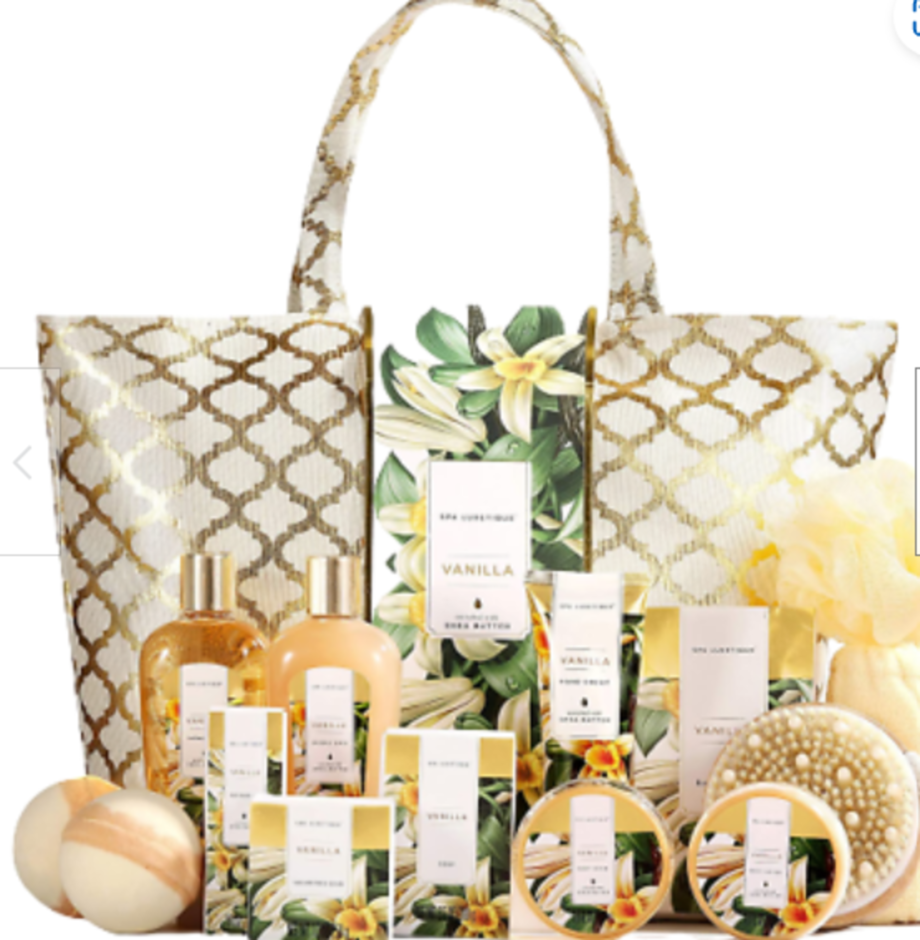 4 x NEW PACKAGED Vanilla Fashion Bath Set Tote. (SPA-1-VAN-1). Natural Bath Spa Gift Set: Our spa