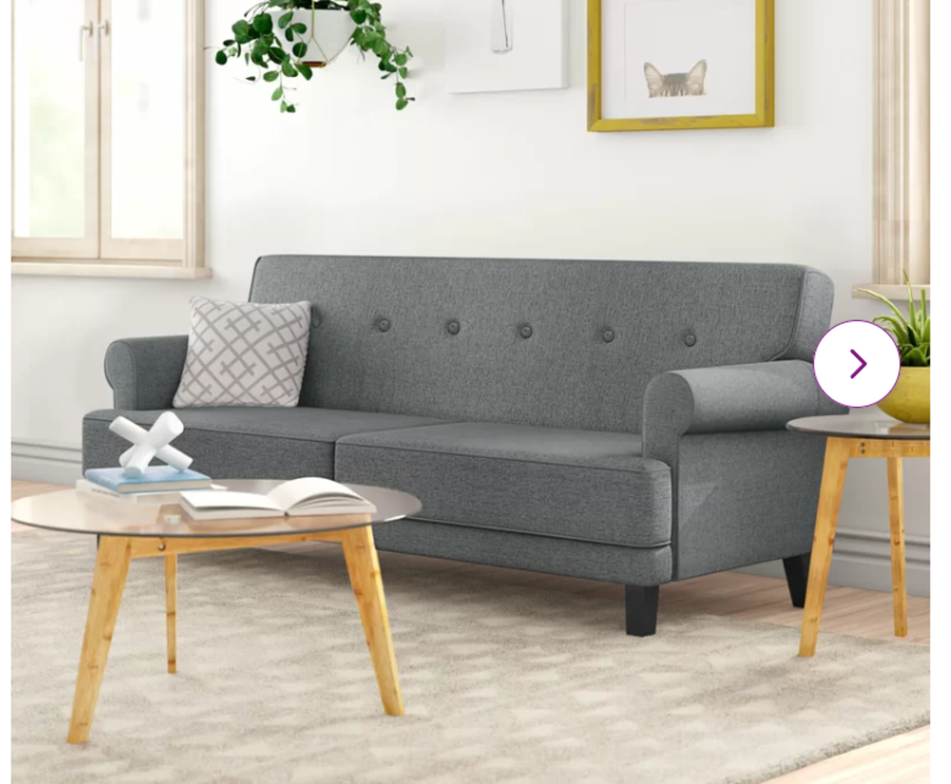 O'Leary 3 Seater Upholstered Sofa Bed. RRP £519.99. With a button back, scroll arms, and high