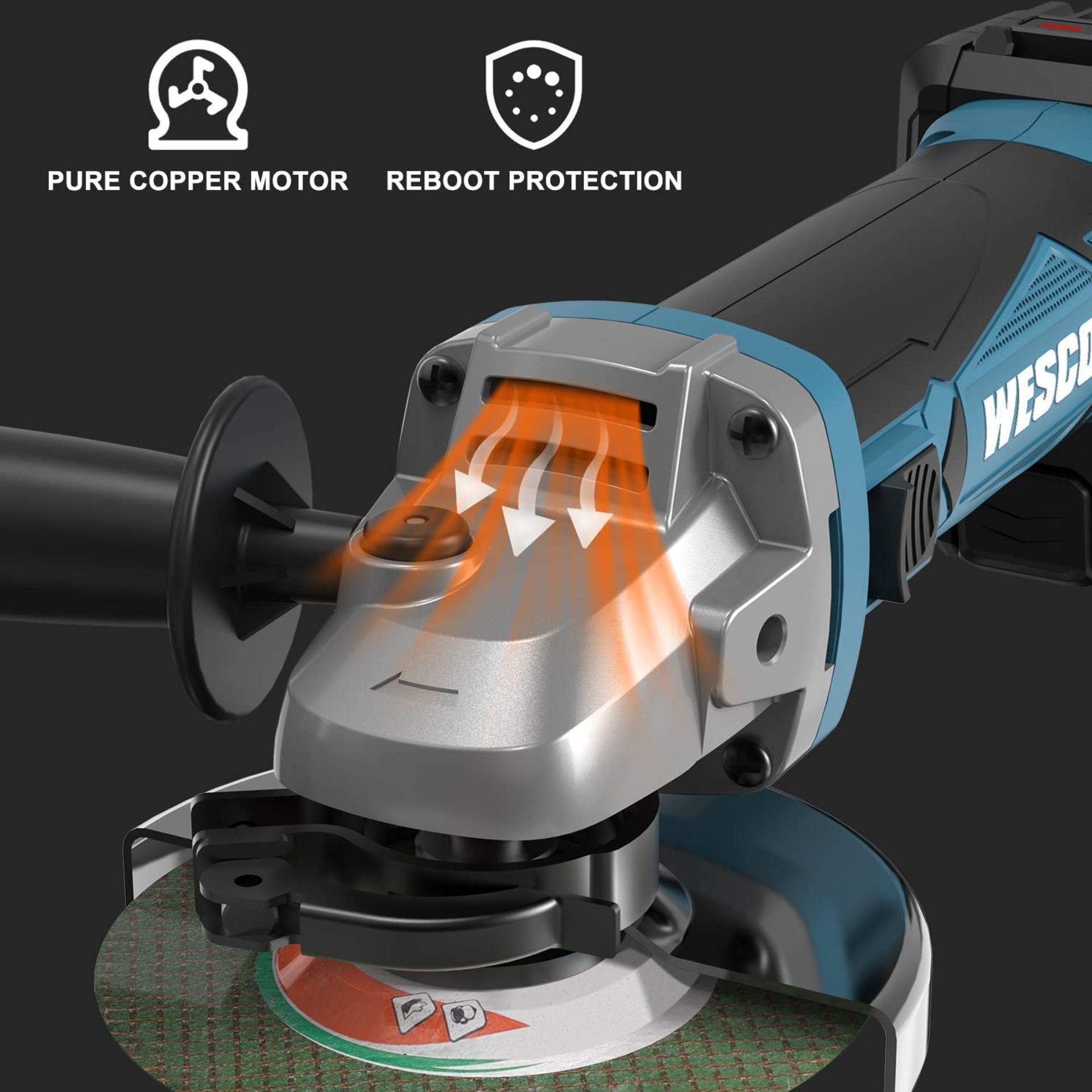 New Boxed WESCO Cordless Angle Grinder, 18V 4.0Ah Cordless Grinder, Angle Grinder Cordless with - Image 2 of 3