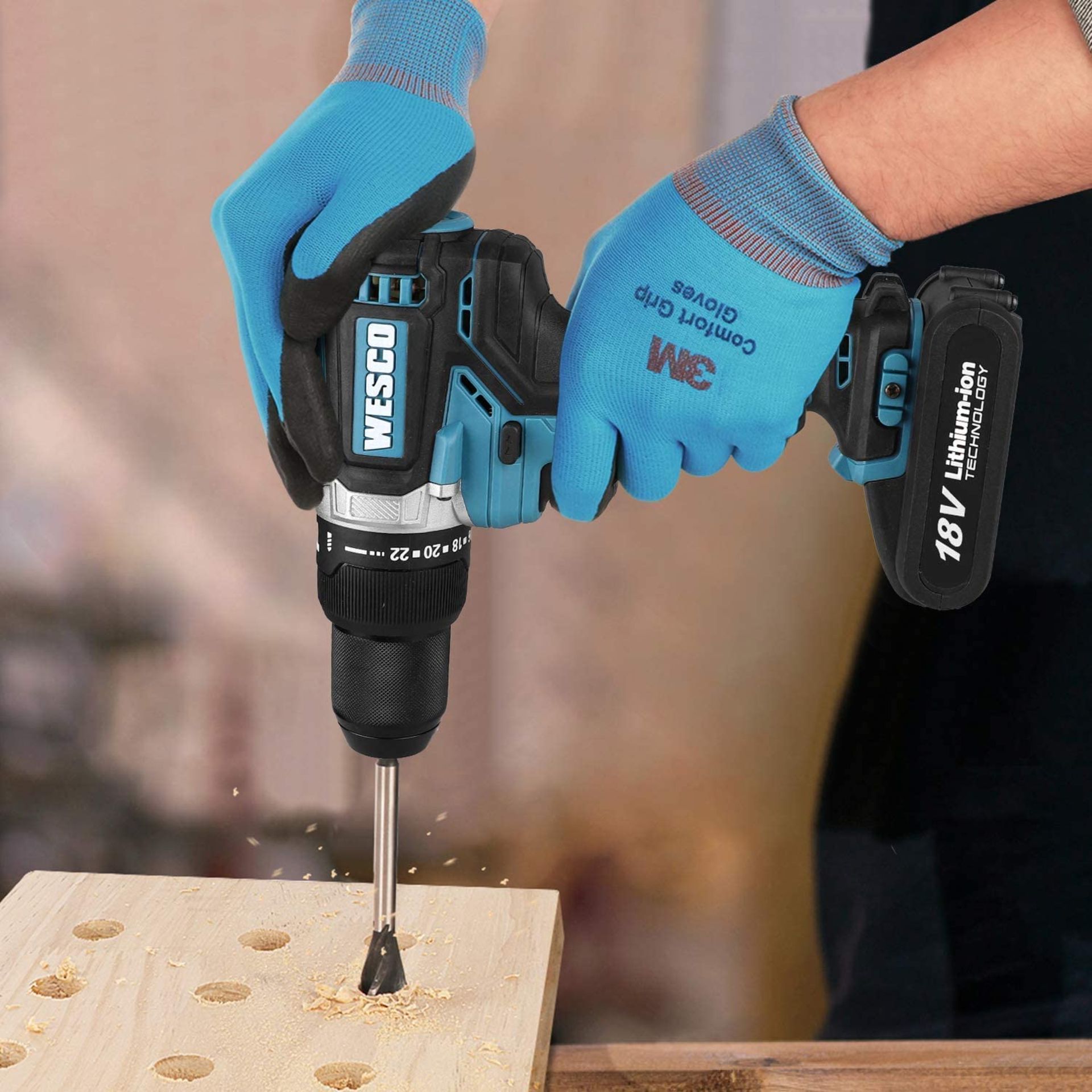 New Boxed WESCO 18V 2.0Ah Cordless Combi Drill with 13 Accessories, Hammer Drill Max Torque 60 N. - Image 2 of 3