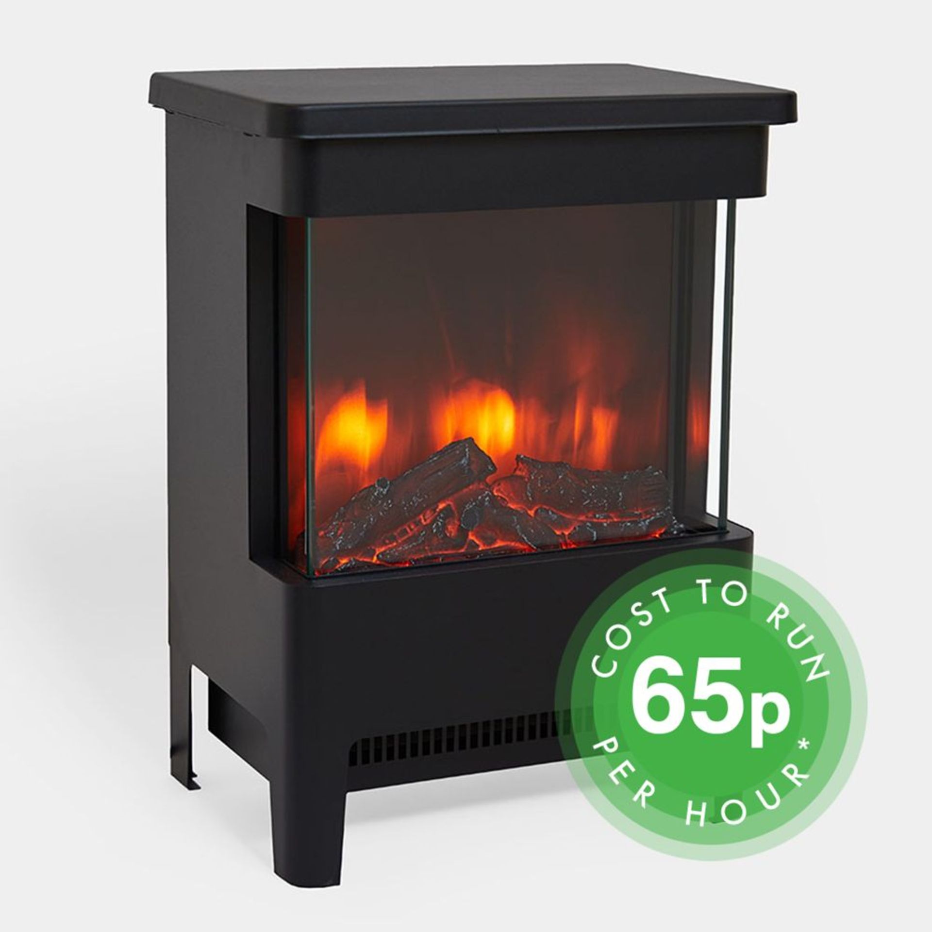 1900W Glass Front Stove Heater. Curl up in front of the fire and stay warm with 1900W power for fast