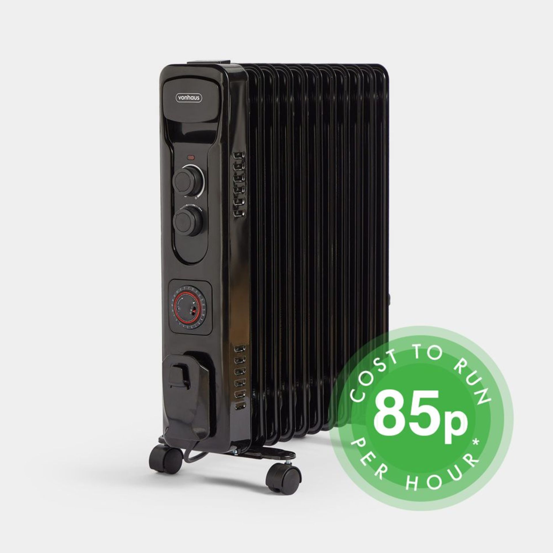 11 Fin 2500W Oil Filled Radiator - Black. A stylish, cost-effective way to keep warm this winter,