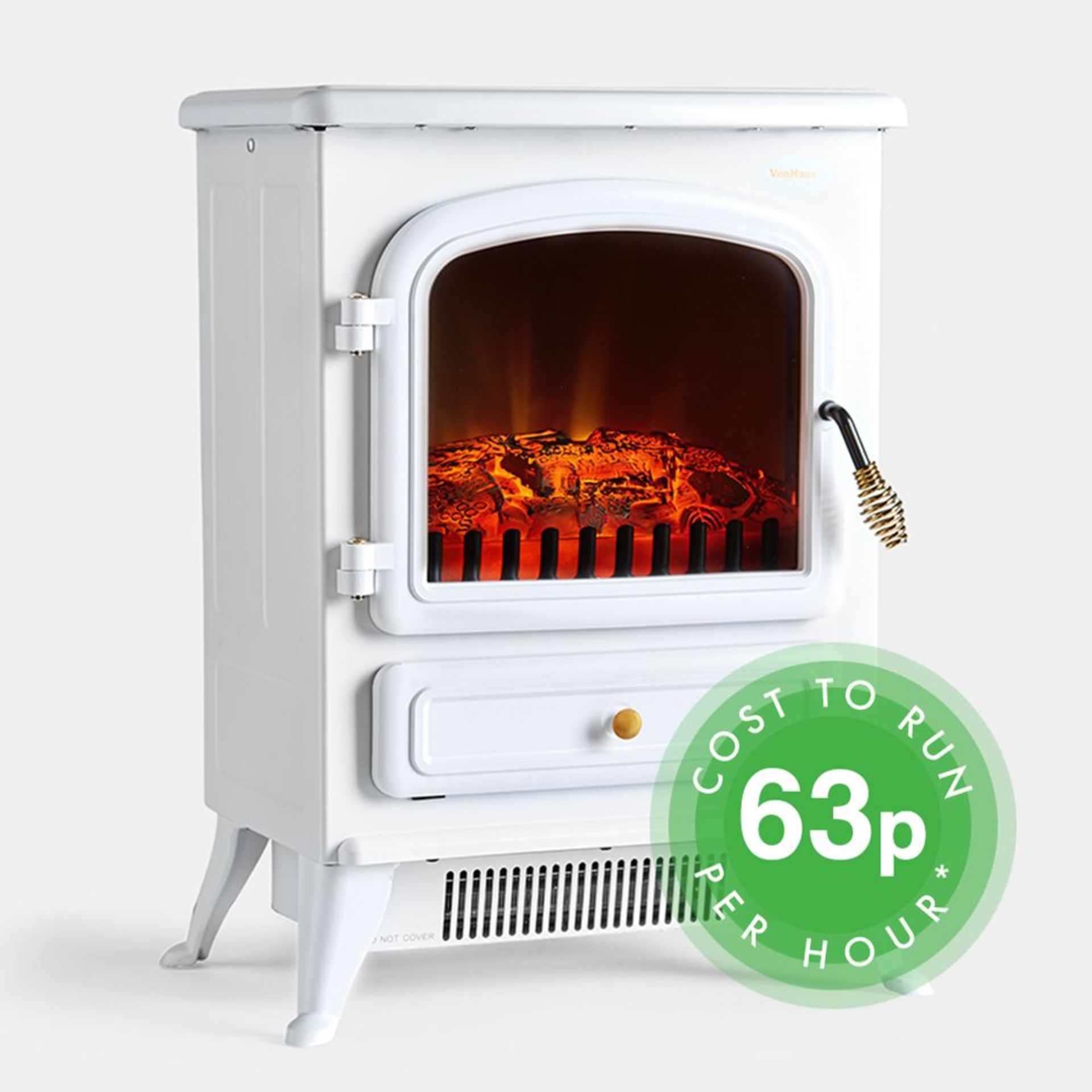 1850W Portable White Stove Heater. The stove heater heats rooms up to 53m² and benefits from 2