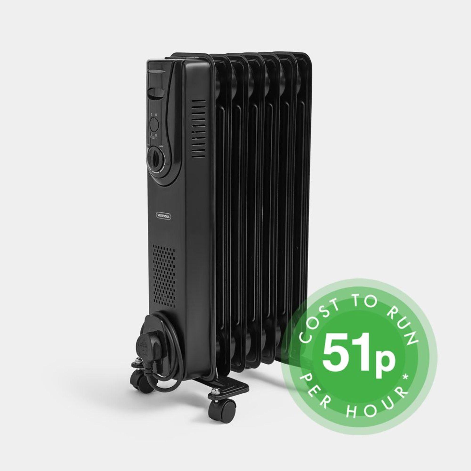 7 Fin 1500W Oil Filled Radiator - Black. - PCK