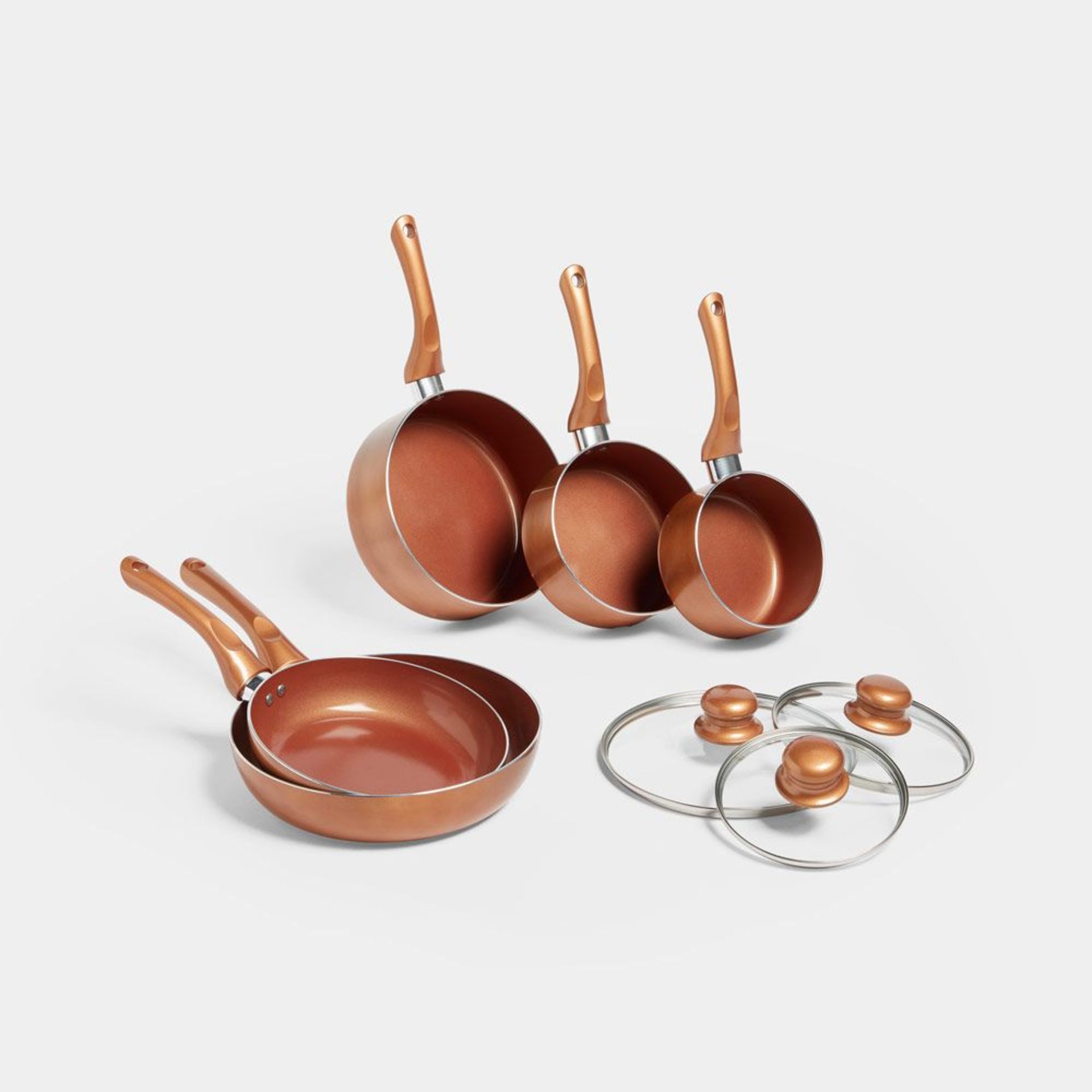 5pc Copper Effect Pan Set. Cook up a storm with this 5-piece copper effect pan set, including