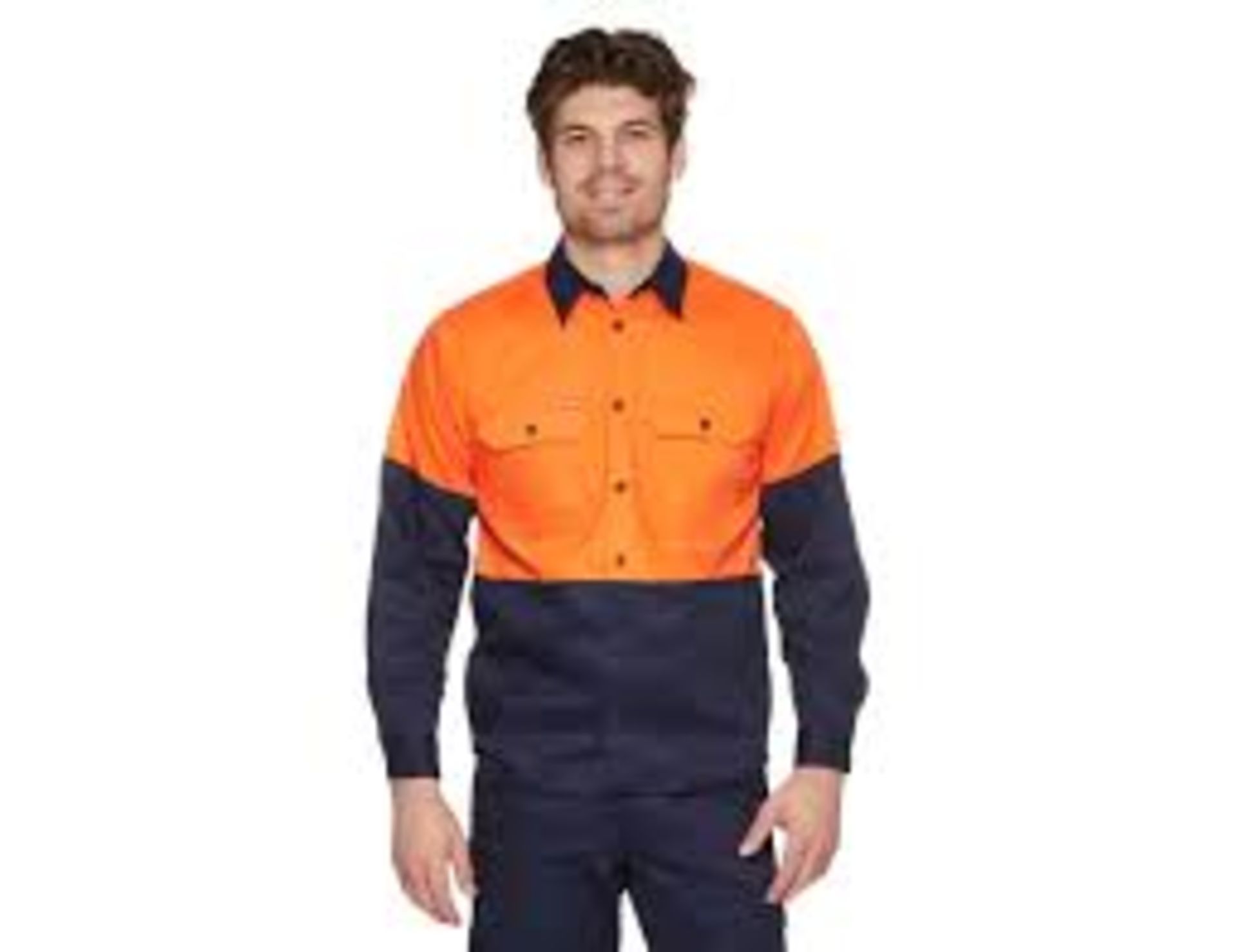 15 X BRAND NEW HARD YAKKA TECASAFE TWO TONE ORANGE/NAVY LONG SLEEVE SHIRT SIZE SMALL RRP £86 EACH