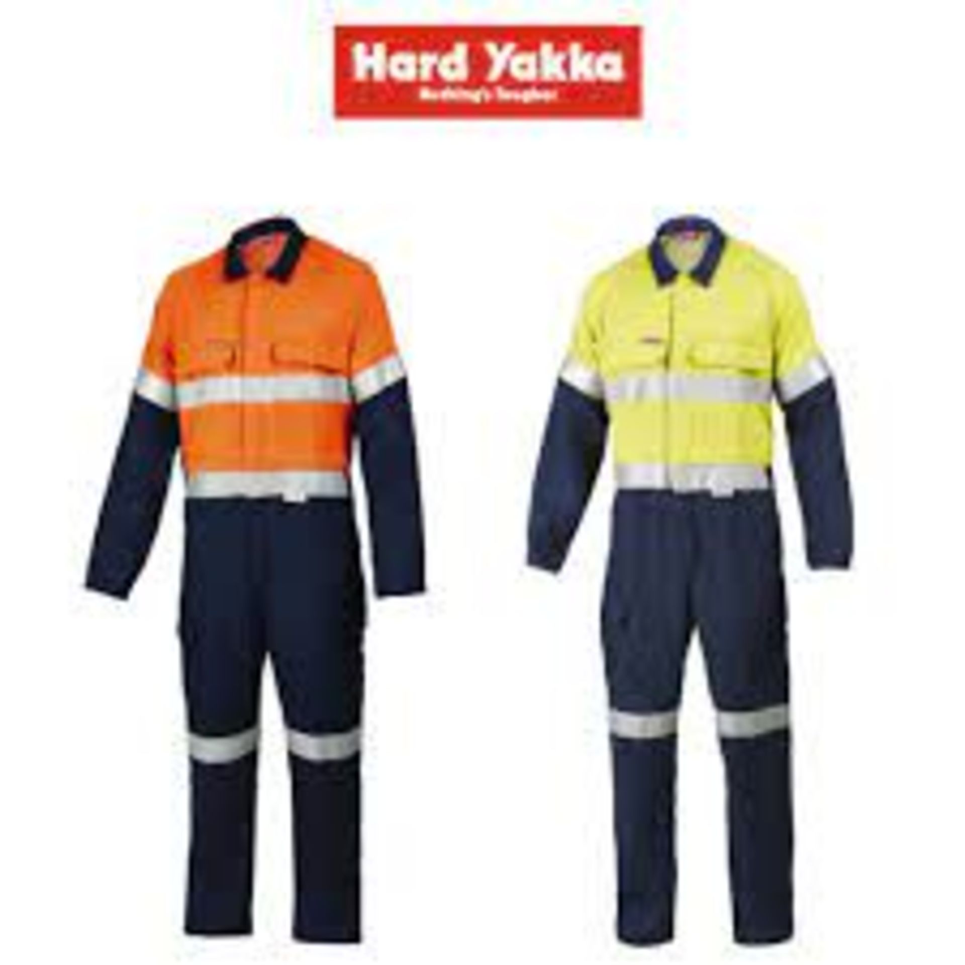 10 X BRAND NEW HARD YAKKA HI VIS 2 TONE COVERALLS NAVY/YELLOW SIZE LARGE RRP £180 EACH