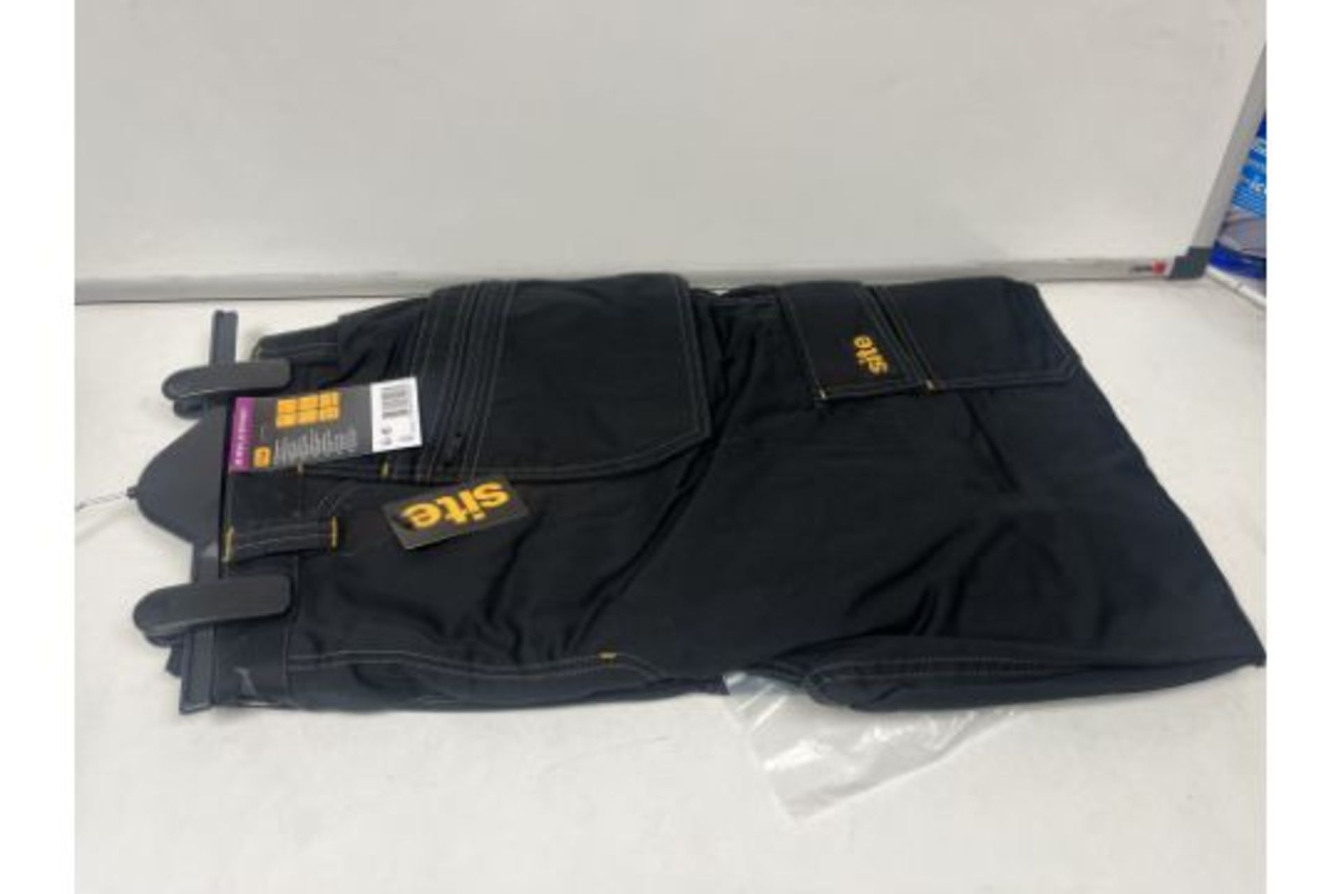 TRADE LOT 30 X NEW PACKAGED PAIRS OF SITE FOX TROUSERS BLACK. (ROW4MID) Polycotton trousers with