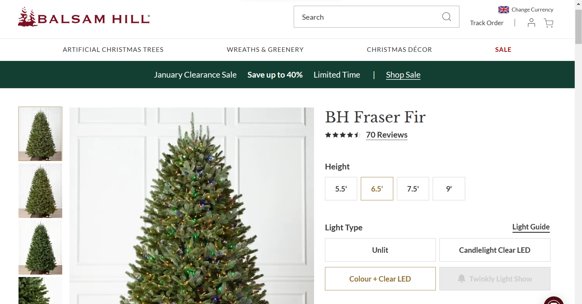 BH (The worlds leading Christmas Trees) BH Fraser Fir 6.5ft with LED Colour & Clear LED Lights. - Image 2 of 2