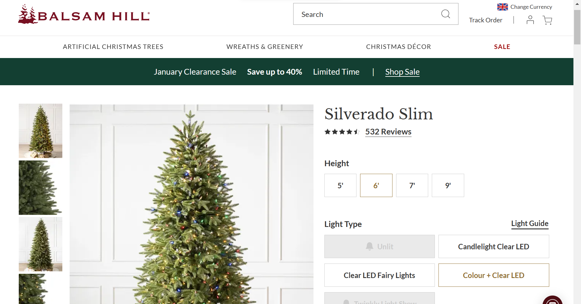 BH (The worlds leading Christmas Trees) Silverado Slim 6ft with LED Colour and CLear LED Lights - Image 2 of 2