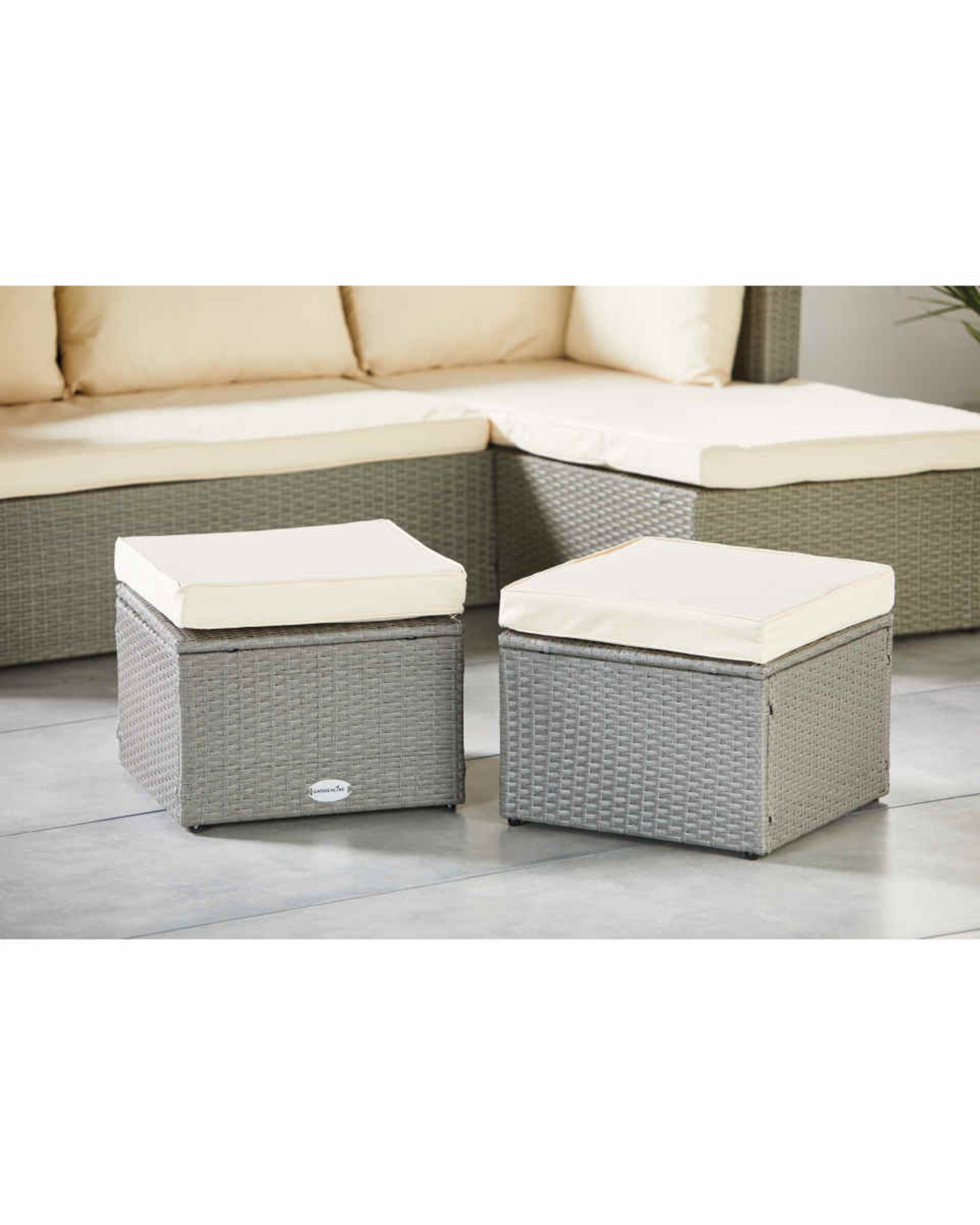 Grey & Cream Rattan Stool Twin Pack. Expand your rattan garden furniture arrangement with this - Image 2 of 3