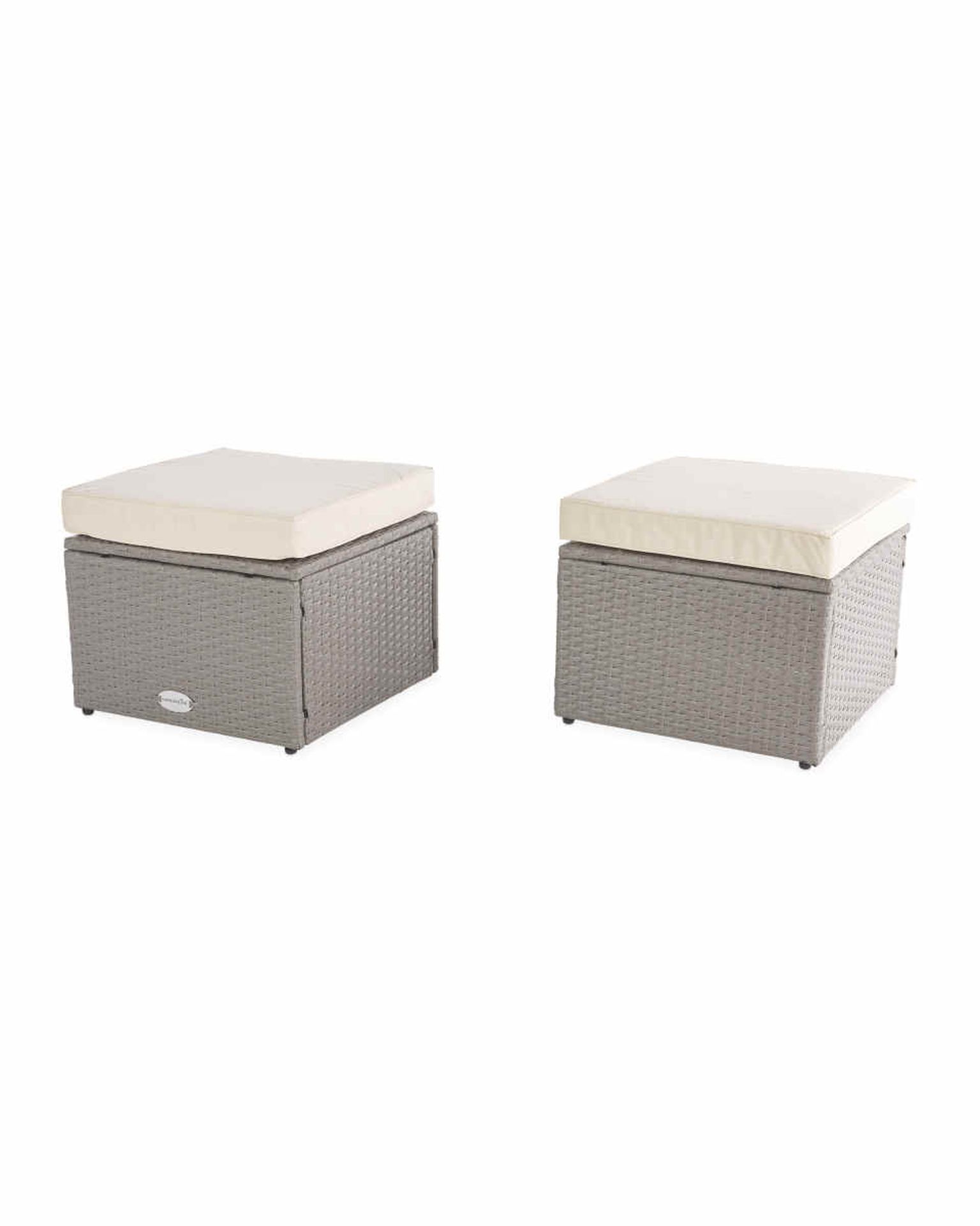 Grey & Cream Rattan Stool Twin Pack. Expand your rattan garden furniture arrangement with this