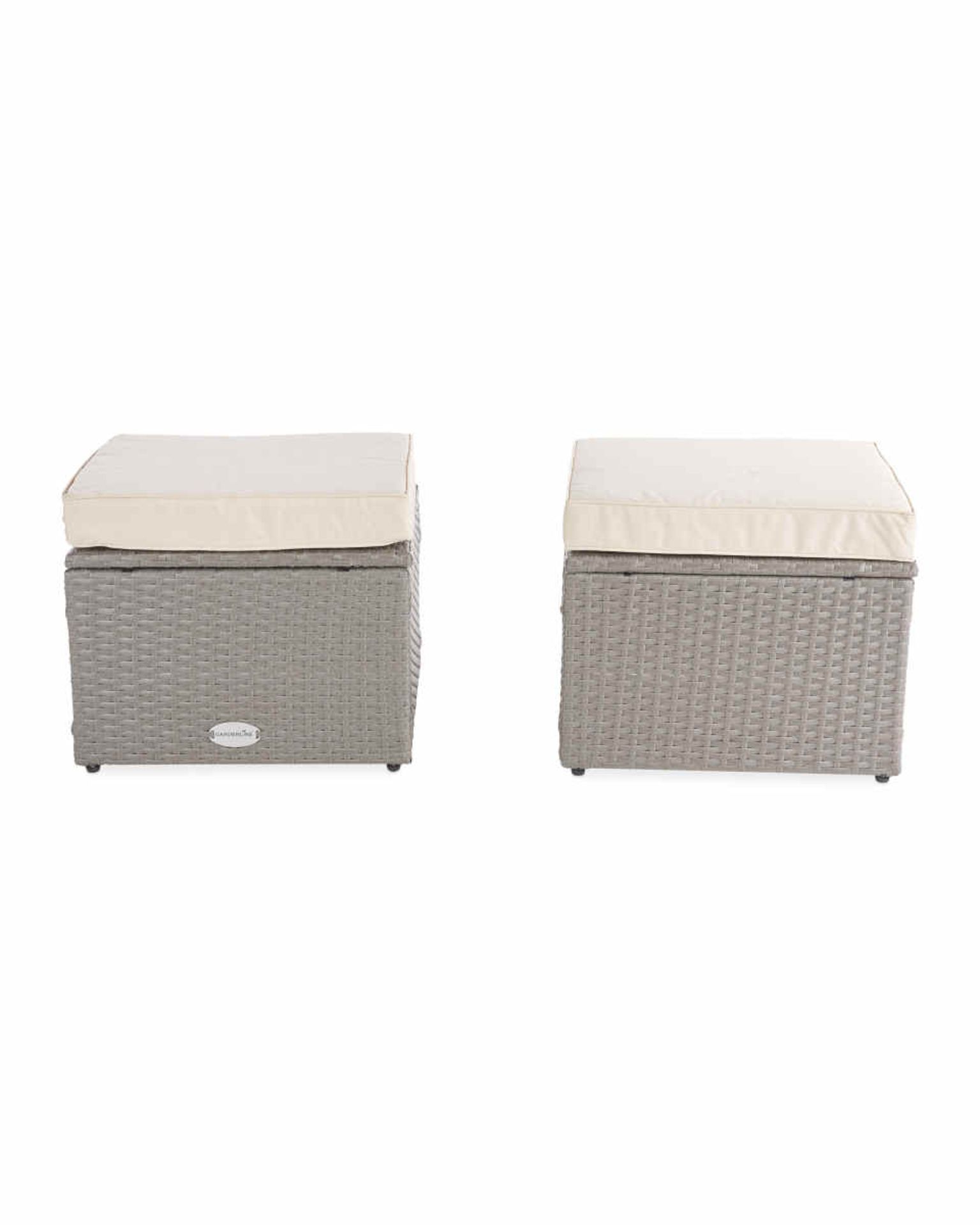 Grey & Cream Rattan Stool Twin Pack. Expand your rattan garden furniture arrangement with this - Image 3 of 3