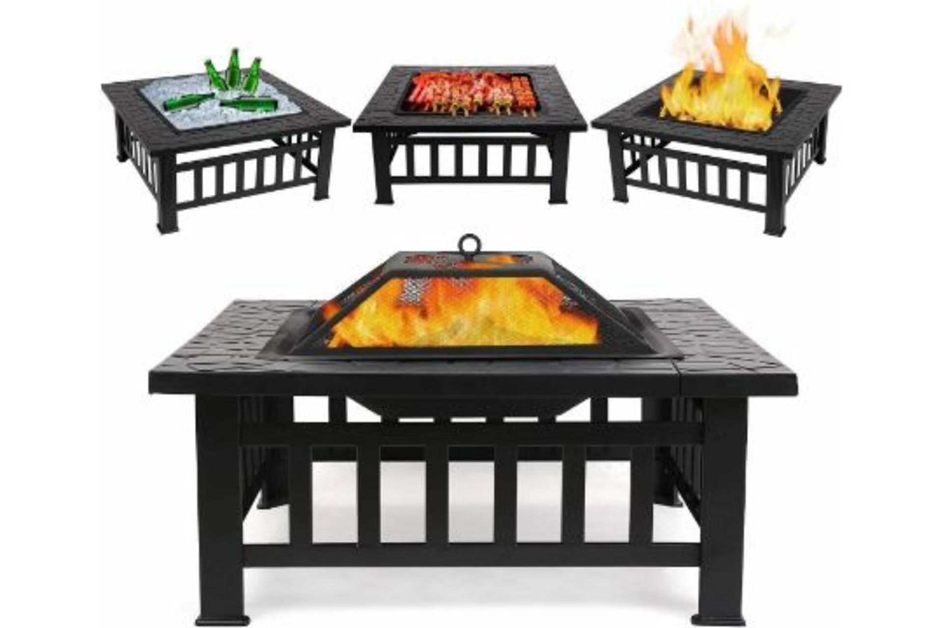 PALLET TO CONTAIN 5 x New Boxed Outdoor 3 in 1 BBQ, Large Firepit, Ice Bucket & Garden Square Table.