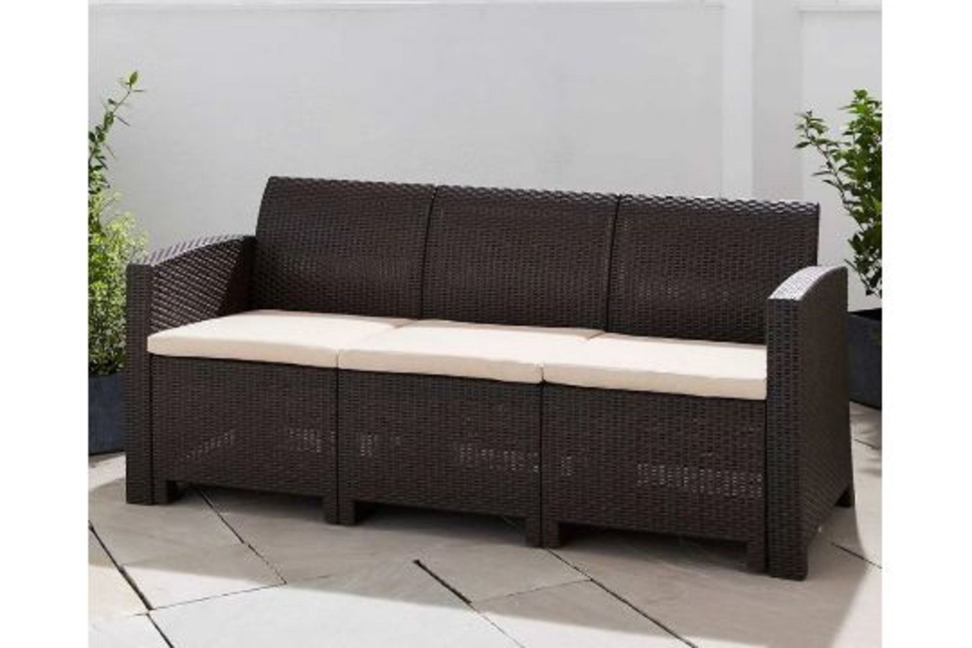 New Boxed Marbella 3-Seater Rattan-Effect Sofa in Brown. RRP £399.99. With a unique modern finish,