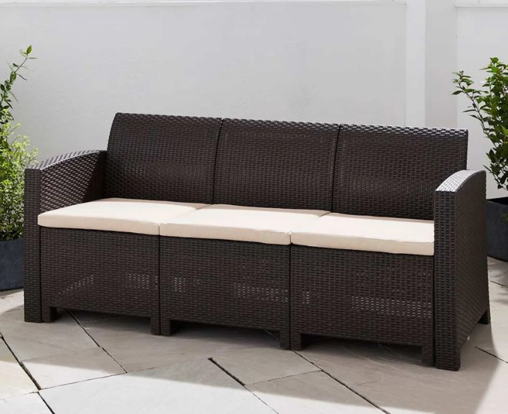 New Boxed Marbella 3-Seater Rattan-Effect Sofa in Brown. RRP £399.99. With a unique modern finish,