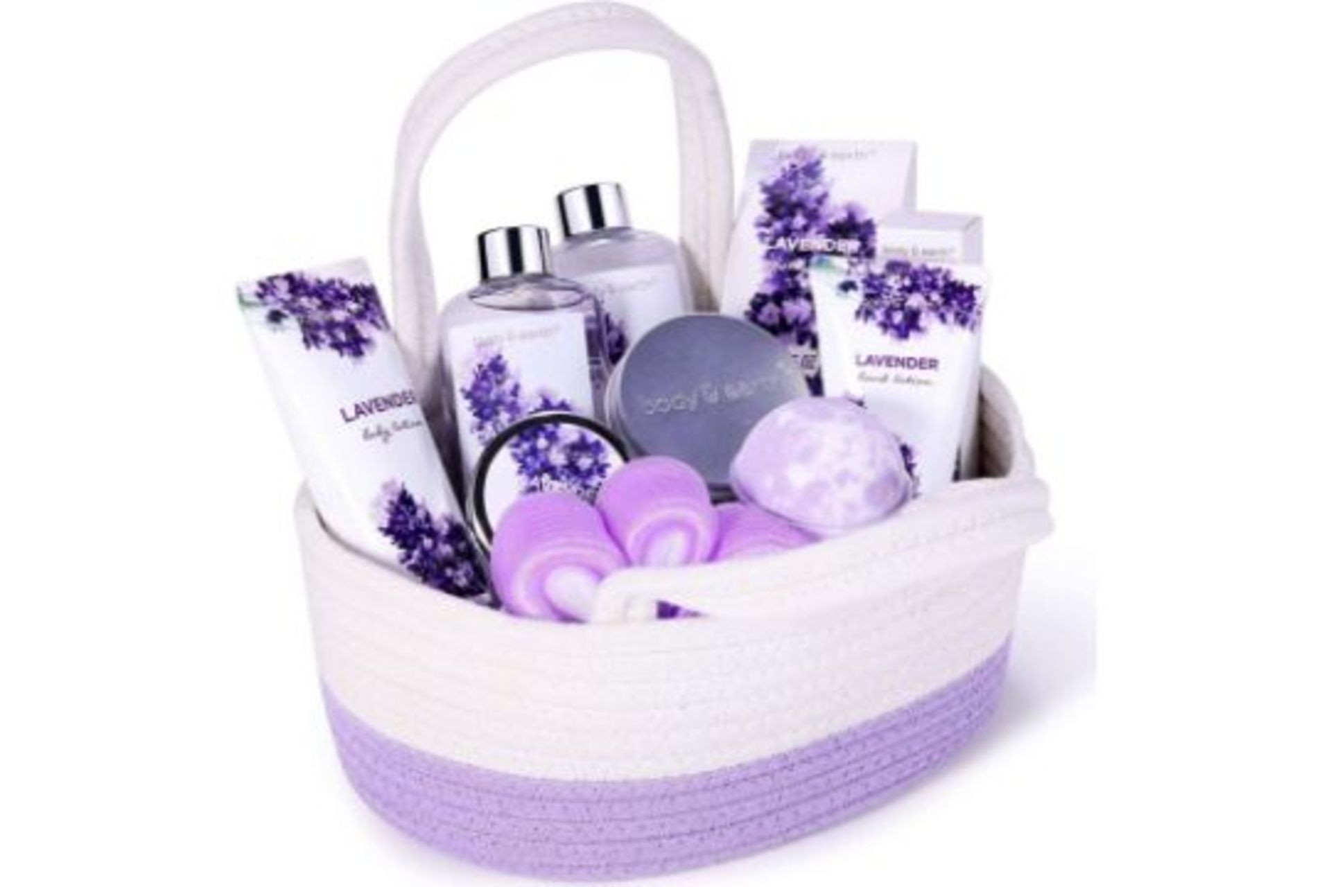 2 X NEW BOXED BODY & EARTH 11 PIECE LAVENDER GIFT BASKETS. BE-BP-10-1. RRP £39.99 EACH. ROW 12 RACK