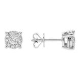 A certified 18ct white gold pair of diamond brilliant shaped cluster earrings, set with 20 brilliant