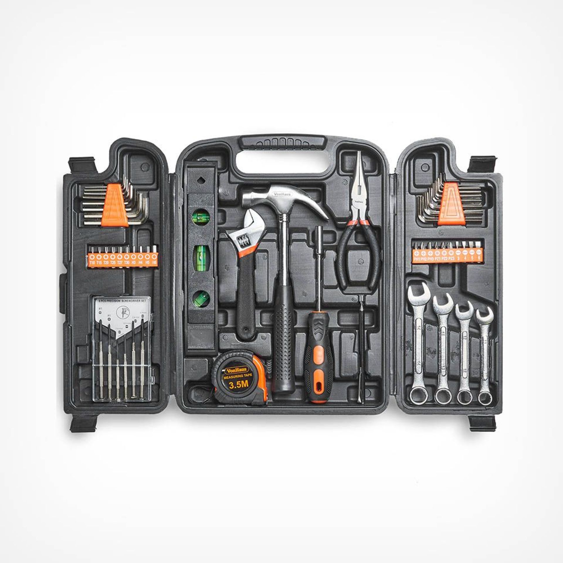 53pc Household Tool Set. Made from hardwearing steel, the hand tools are ergonomically designed with