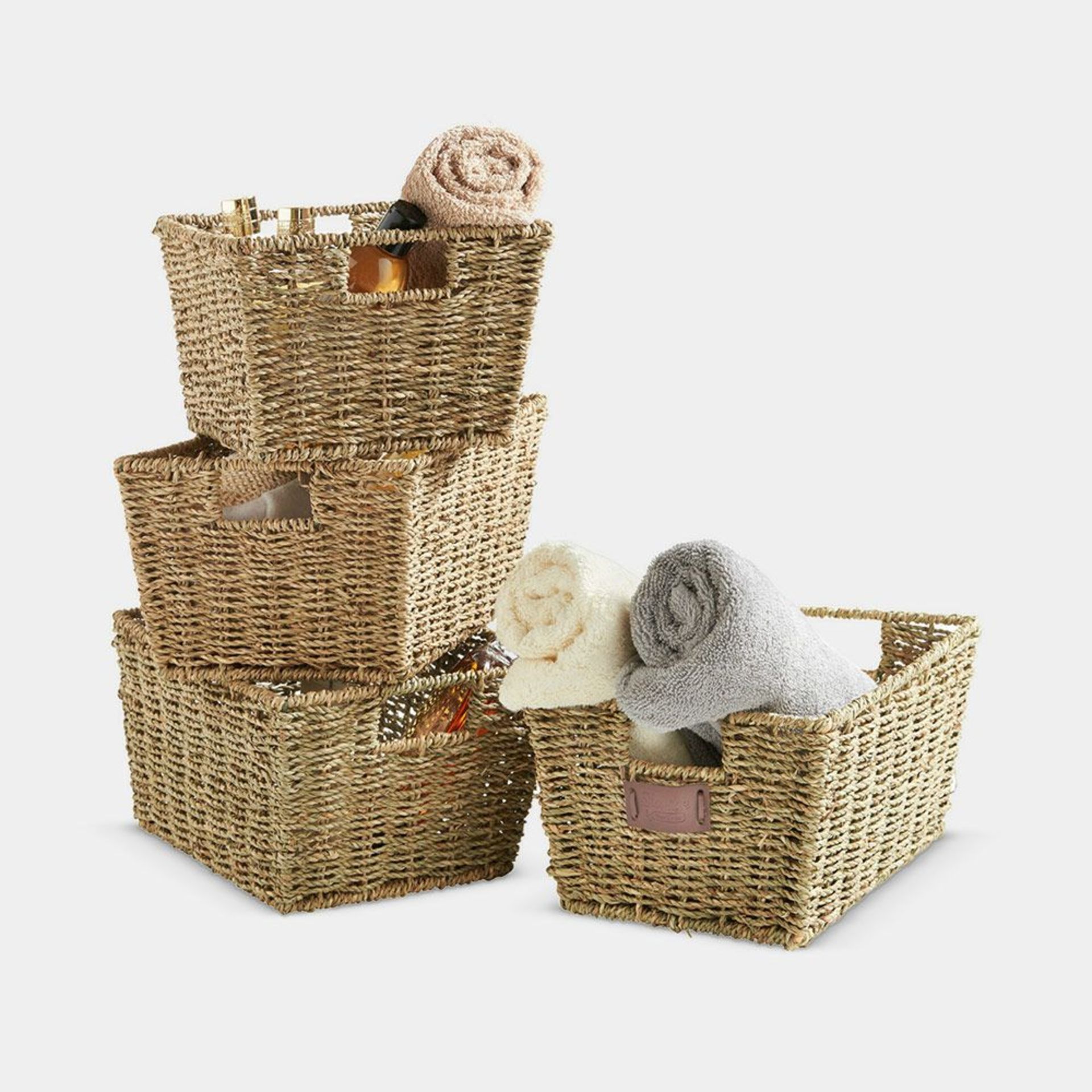 Set of 4 Seagrass Baskets. A charming addition to any room, these multi-purpose baskets offer a