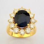 Certificated 18K Yellow Gold Sapphire & Diamond Ring (Total 8.14 ct Stone)