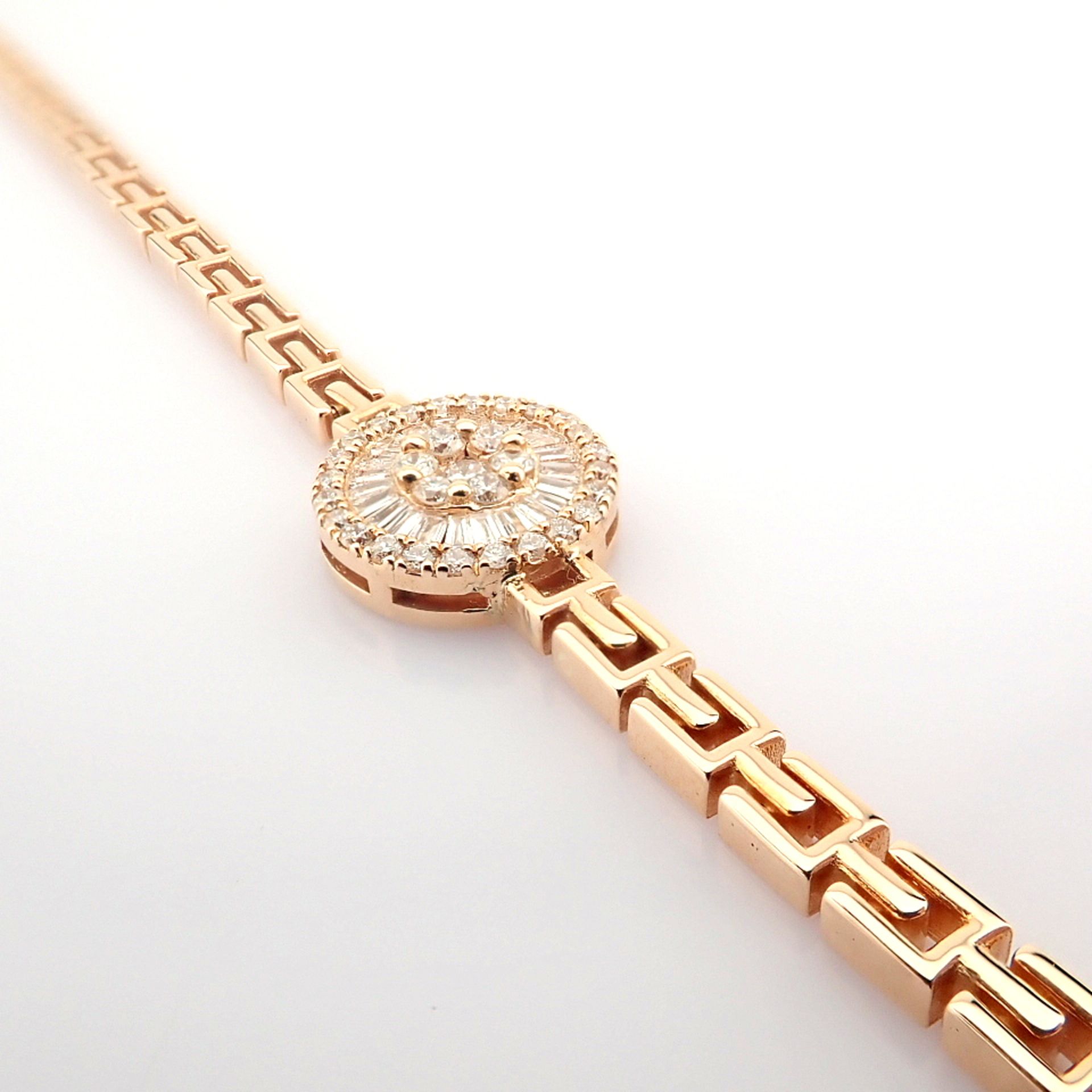 Certificated 14K Rose/Pink Gold Diamond & Baguette Diamond Bracelet (Total 0.52 ct Stone) - Image 5 of 8