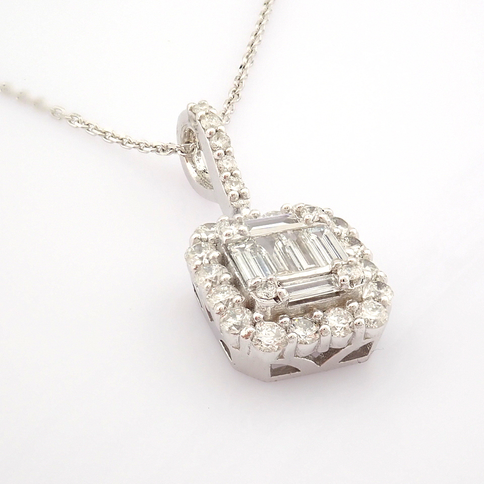 Certificated 14K White Gold Baguette Diamond & Diamond Pendant (Total 0.64 ct Stone) - Image 3 of 8