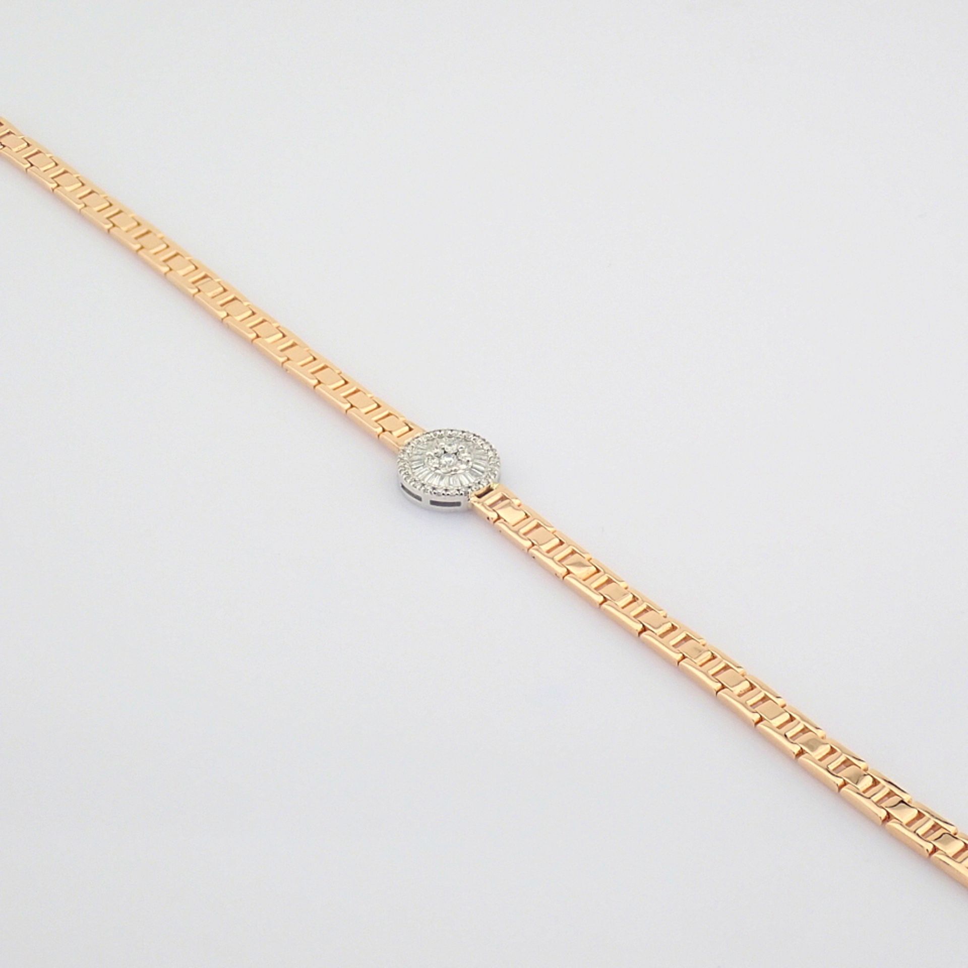 Certificated 14K White and Rose Gold Diamond & Baguette Diamond Bracelet (Total 0.52 ct Stone) - Image 10 of 10