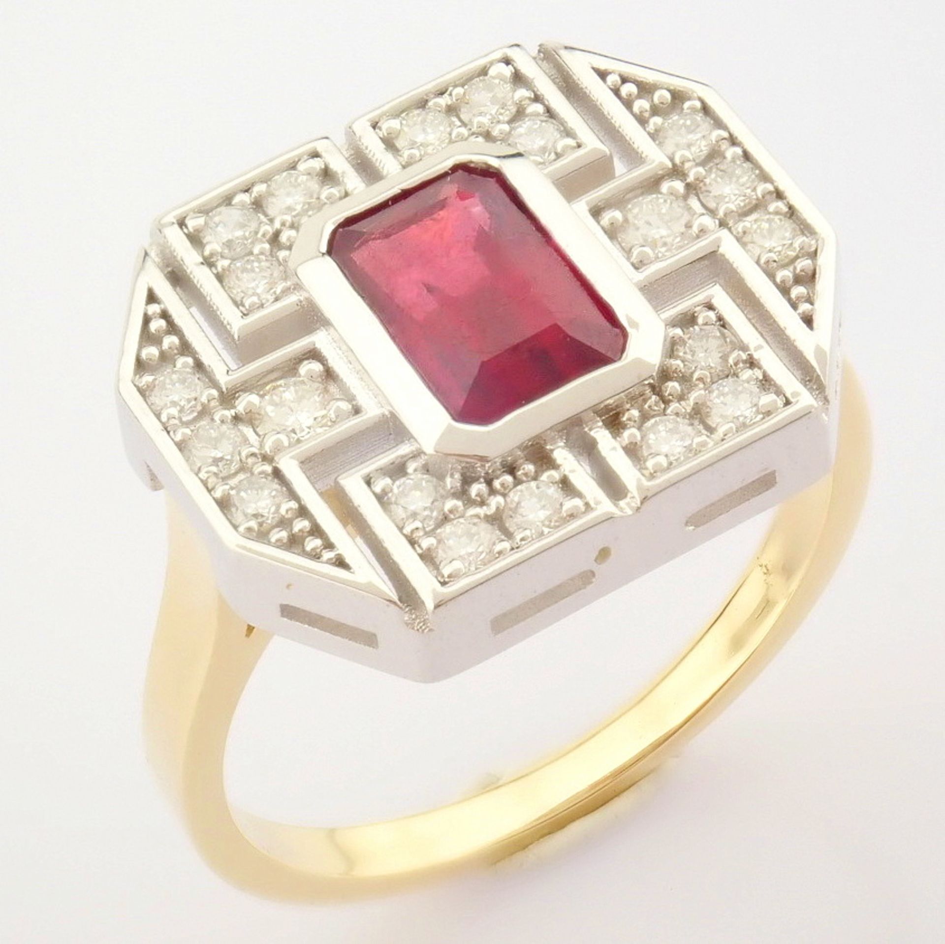 Certificated 14K Yellow and White Gold Diamond & Ruby Ring (Total 1.82 ct Stone) - Image 2 of 6