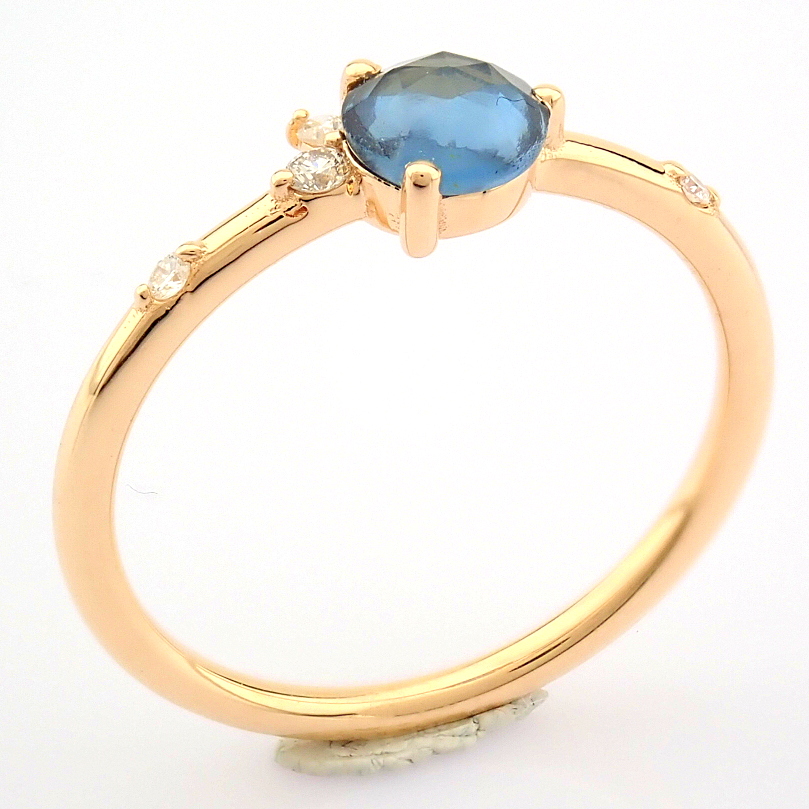 Certificated 14K Rose/Pink Gold Diamond & London Blue Topaz Ring (Total 0.53 ct Stone) - Image 3 of 8